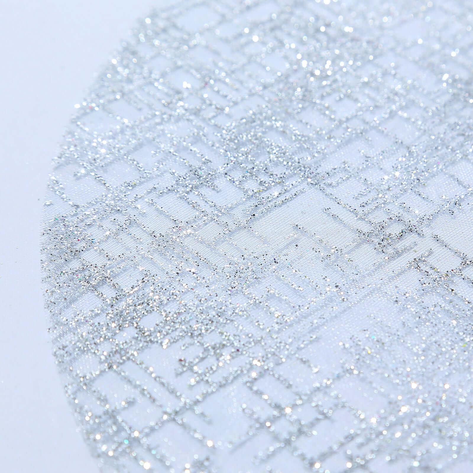10-Pack Mesh Table Placemats 13" Round Glitter Design Metallic Silver - Polyester Disposable Dining Mats - Image 2