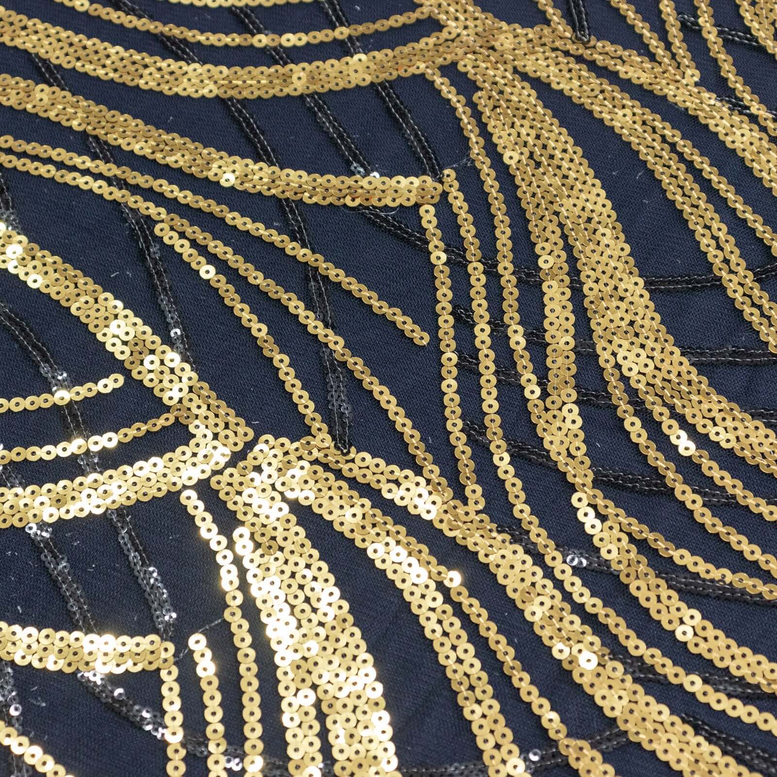 Mesh Rectangle Tablecloth 90"x156" Black Gold - Wave Embroidered Sequin Table Cover - Image 8