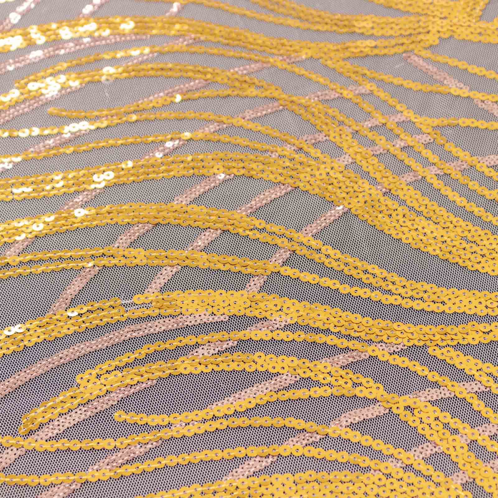 Mesh Rectangle Tablecloth 90"x156" Rose Gold/Gold - Wave Embroidered Sequin Table Cover - Image 13