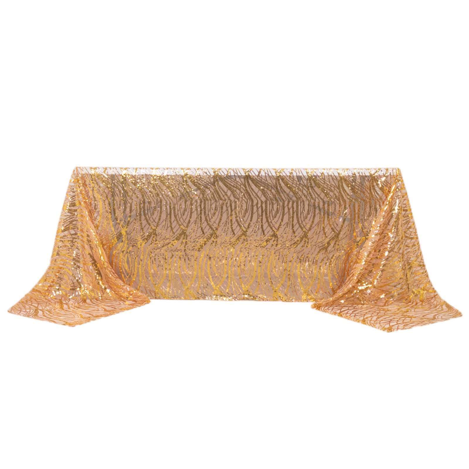 Mesh Rectangle Tablecloth 90"x156" Rose Gold/Gold - Wave Embroidered Sequin Table Cover - Image 6