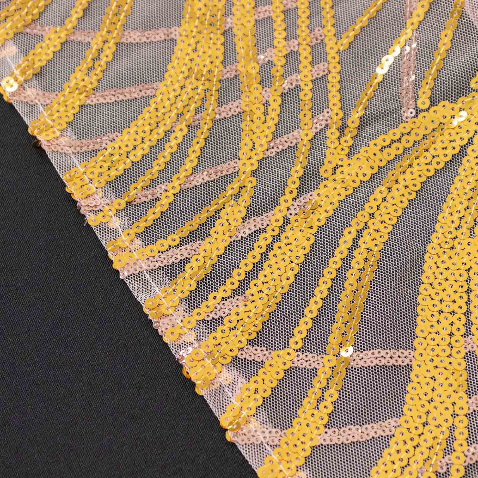 Mesh Rectangle Tablecloth 90"x156" Rose Gold/Gold - Wave Embroidered Sequin Table Cover - Image 9