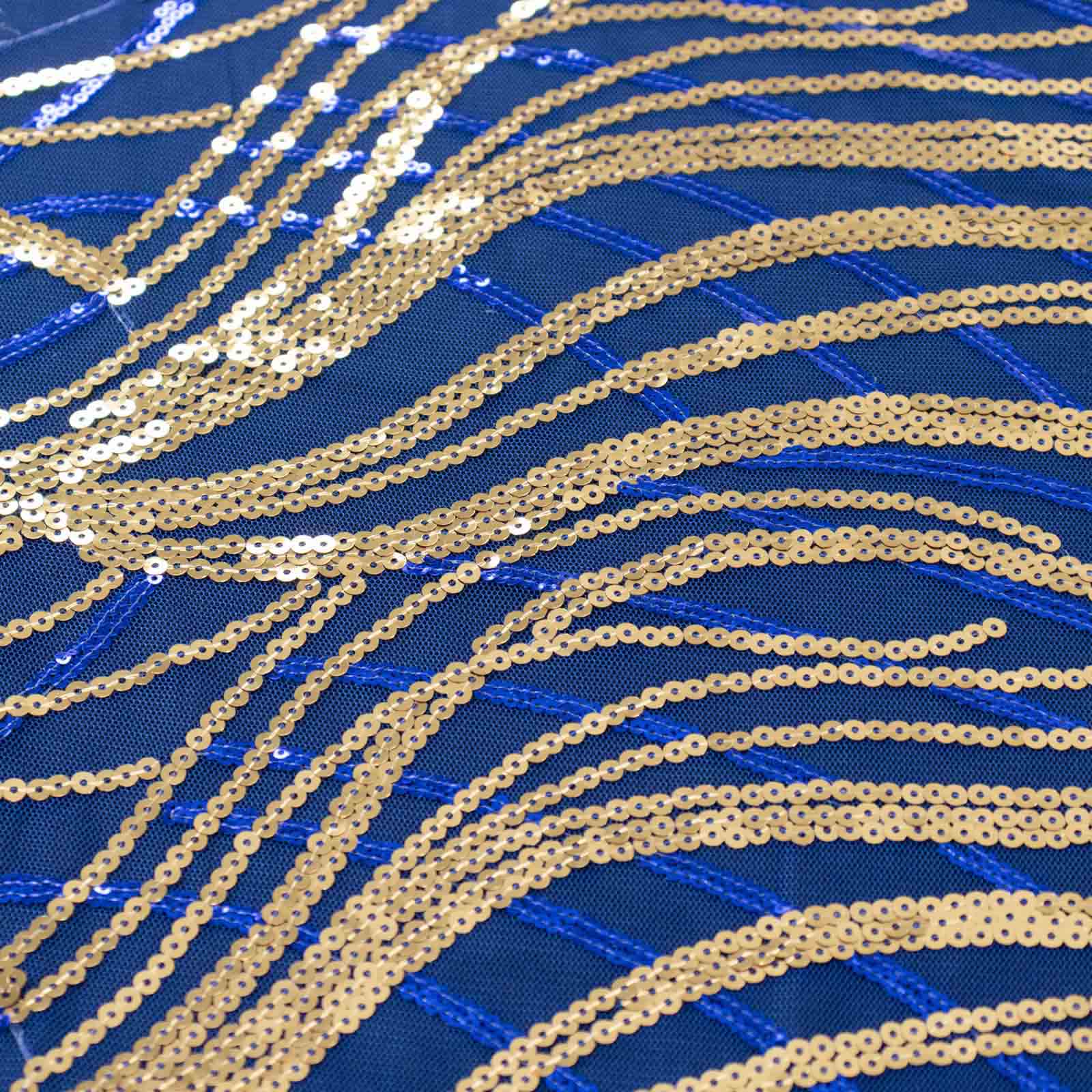 Mesh Rectangle Tablecloth 90"x156" Royal Blue Gold - Wave Embroidered Sequin Table Cover - Image 6