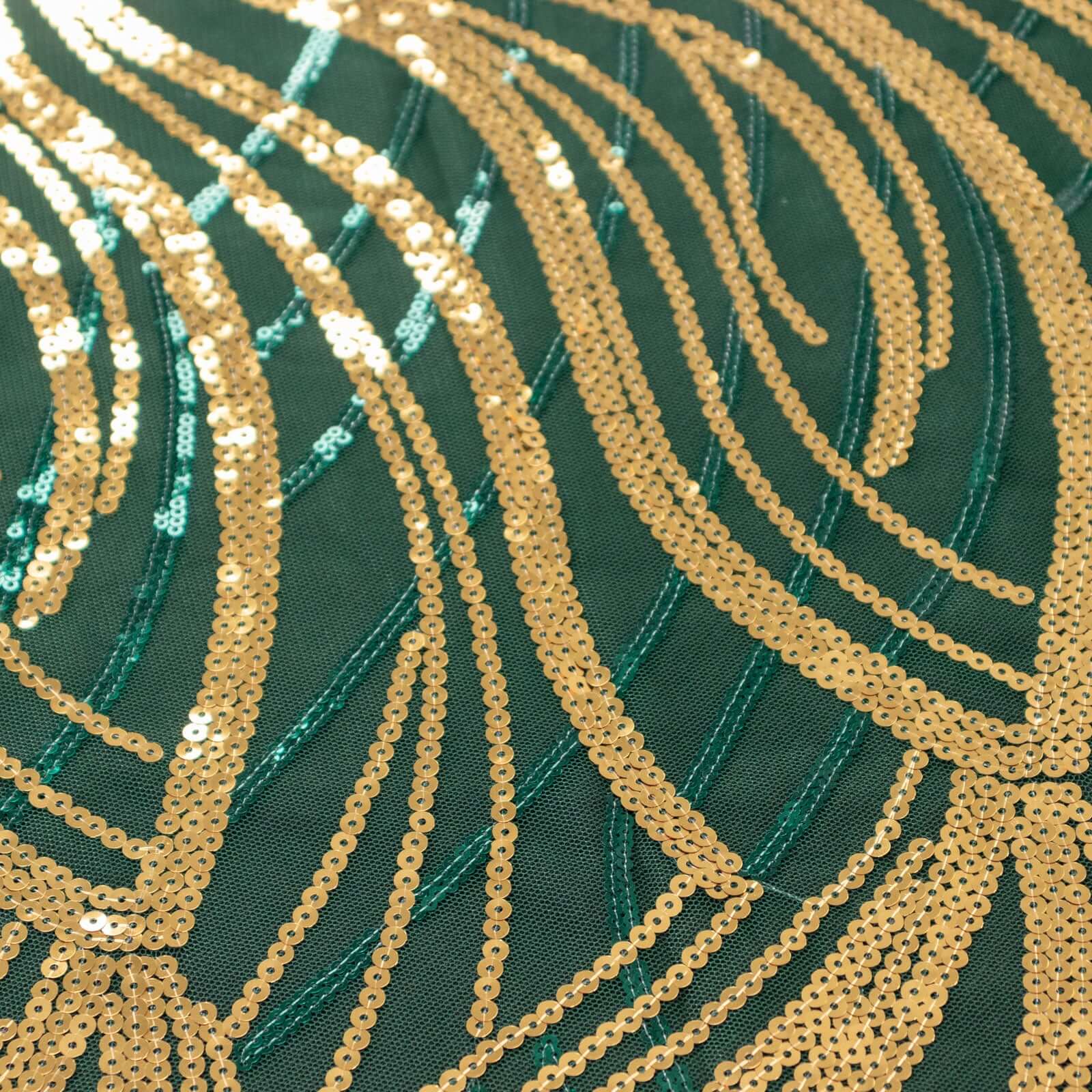 Mesh Round Tablecloth 120" Hunter Emerald Green Gold - Wave Embroidered Sequin Table Cover - Image 8
