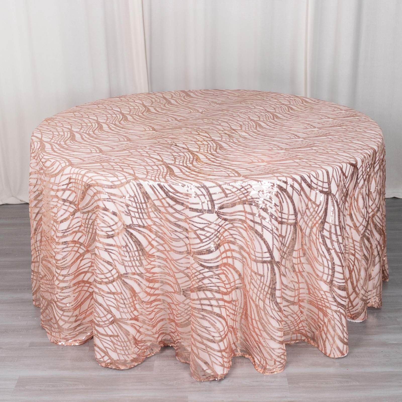 Mesh Round Tablecloth 120" Rose Gold - Wave Embroidered Sequin Table Cover