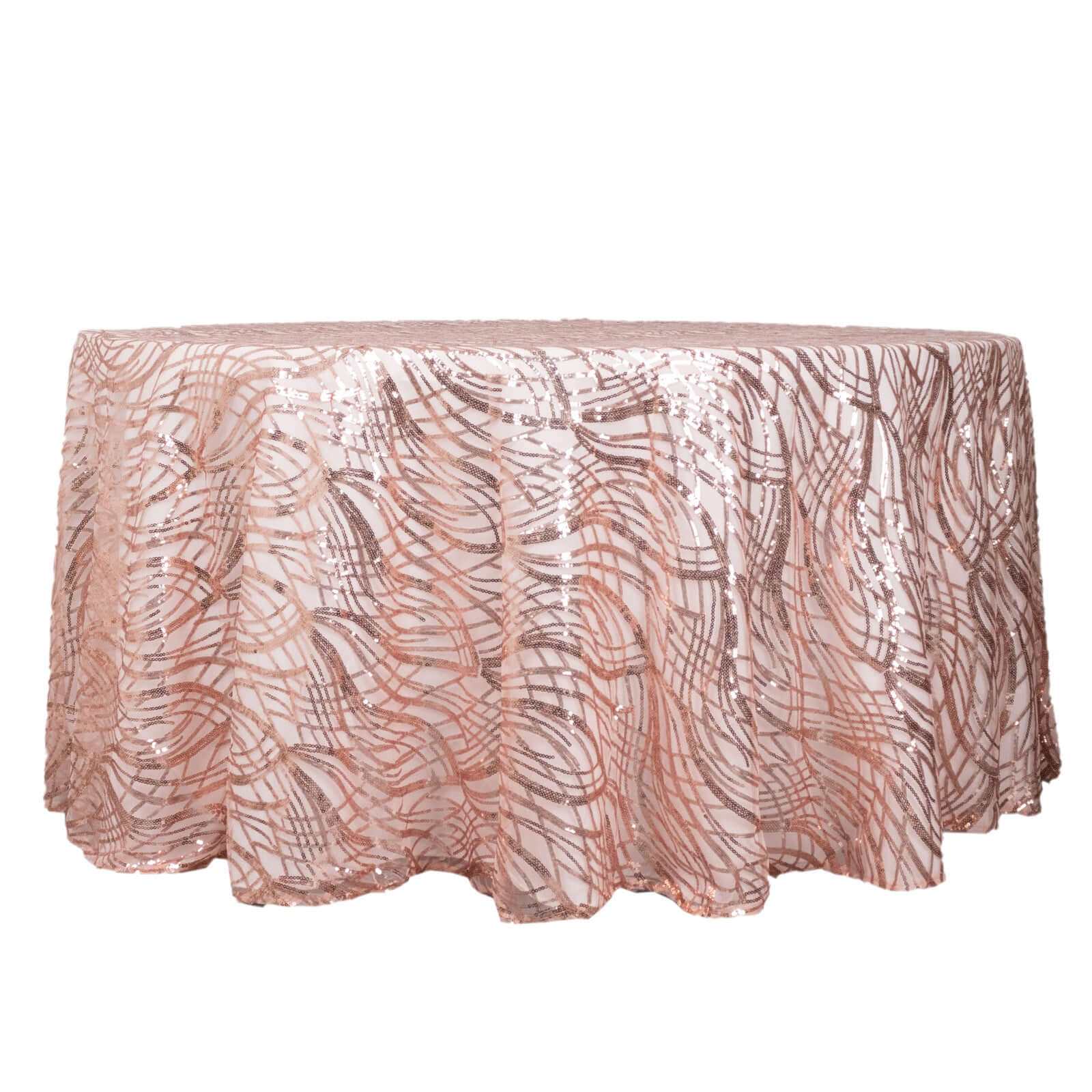 Mesh Round Tablecloth 120" Rose Gold - Wave Embroidered Sequin Table Cover - Image 7