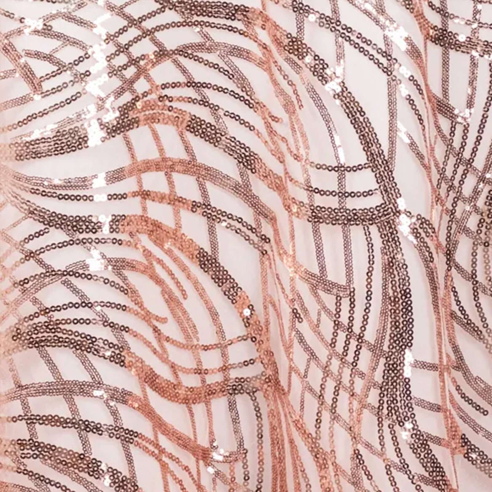 Mesh Round Tablecloth 120" Rose Gold - Wave Embroidered Sequin Table Cover - Image 8