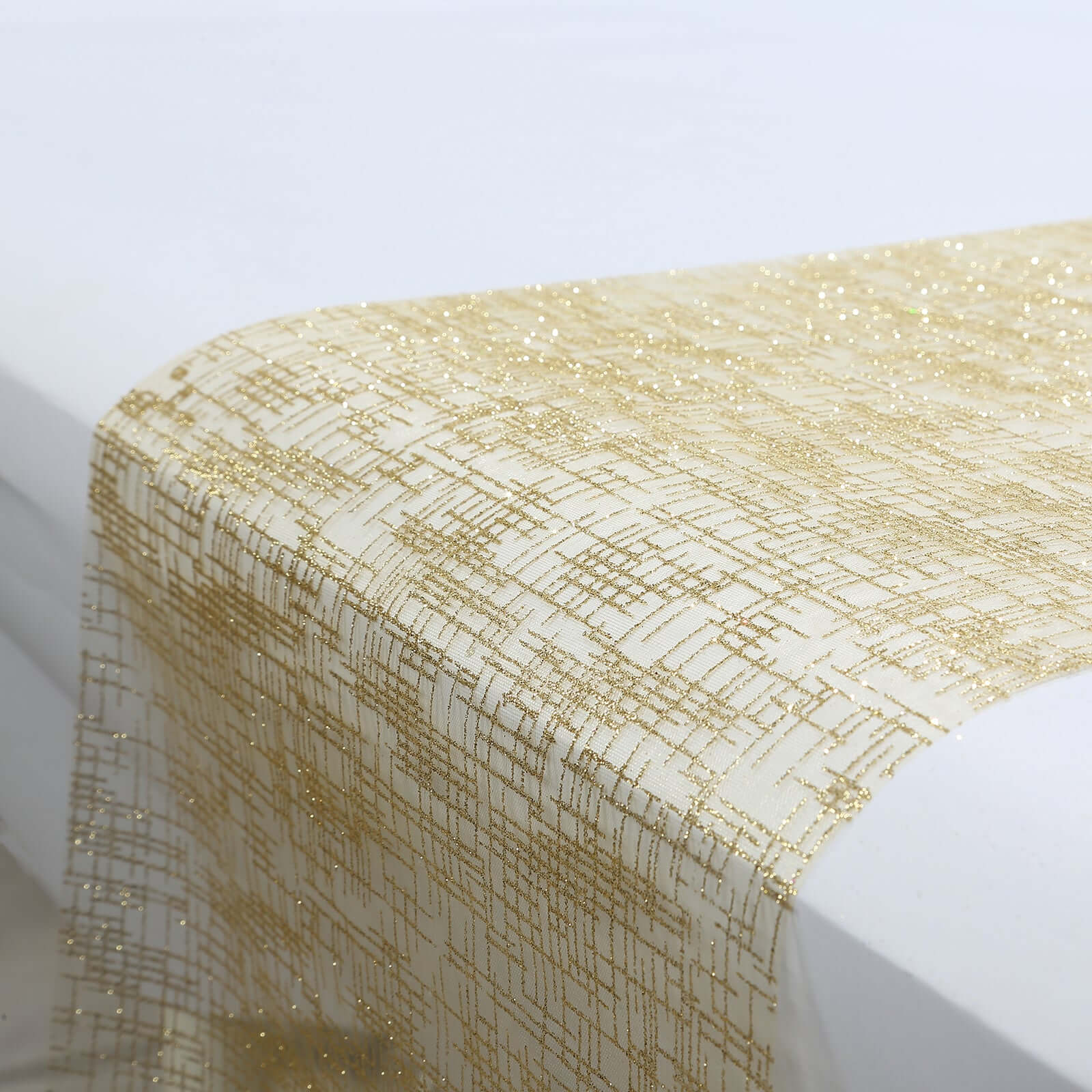 Mesh Table Runner 11"x108" Metallic Gold with Glitter Design - Sparkling Disposable Table Decor for Upscale Celebrations - Image 3