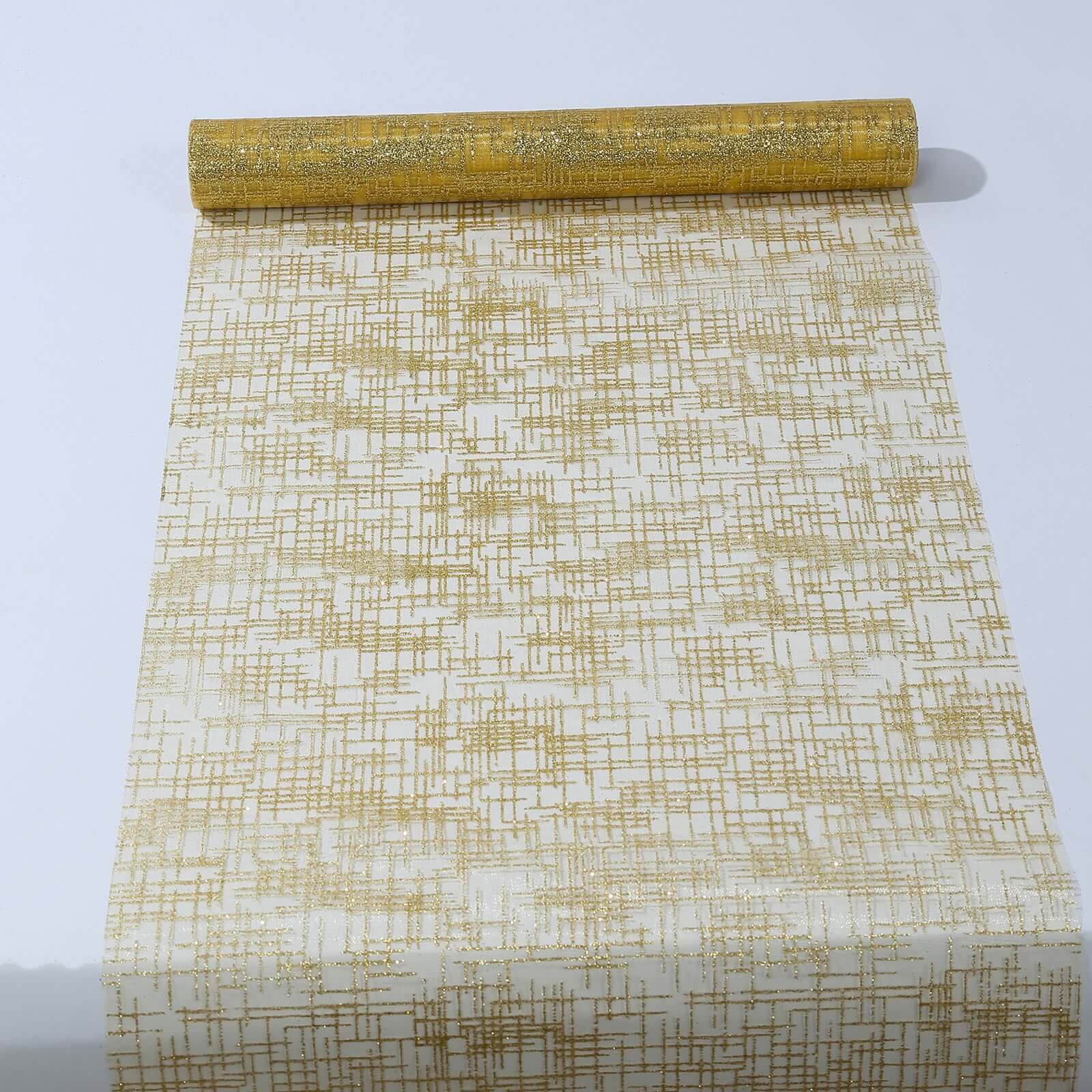 Mesh Table Runner 11"x108" Metallic Gold with Glitter Design - Sparkling Disposable Table Decor for Upscale Celebrations - Image 4