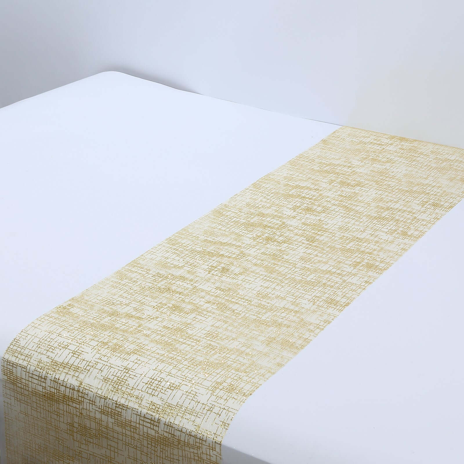 Mesh Table Runner 11"x108" Metallic Gold with Glitter Design - Sparkling Disposable Table Decor for Upscale Celebrations - Image 6