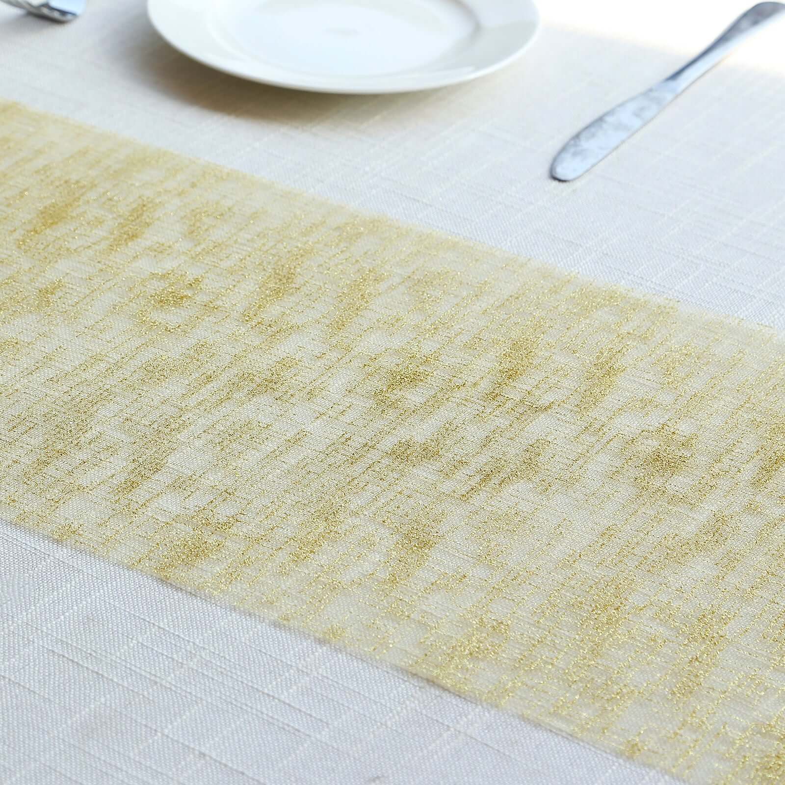 Mesh Table Runner 11"x108" Metallic Gold with Glitter Design - Sparkling Disposable Table Decor for Upscale Celebrations - Image 8