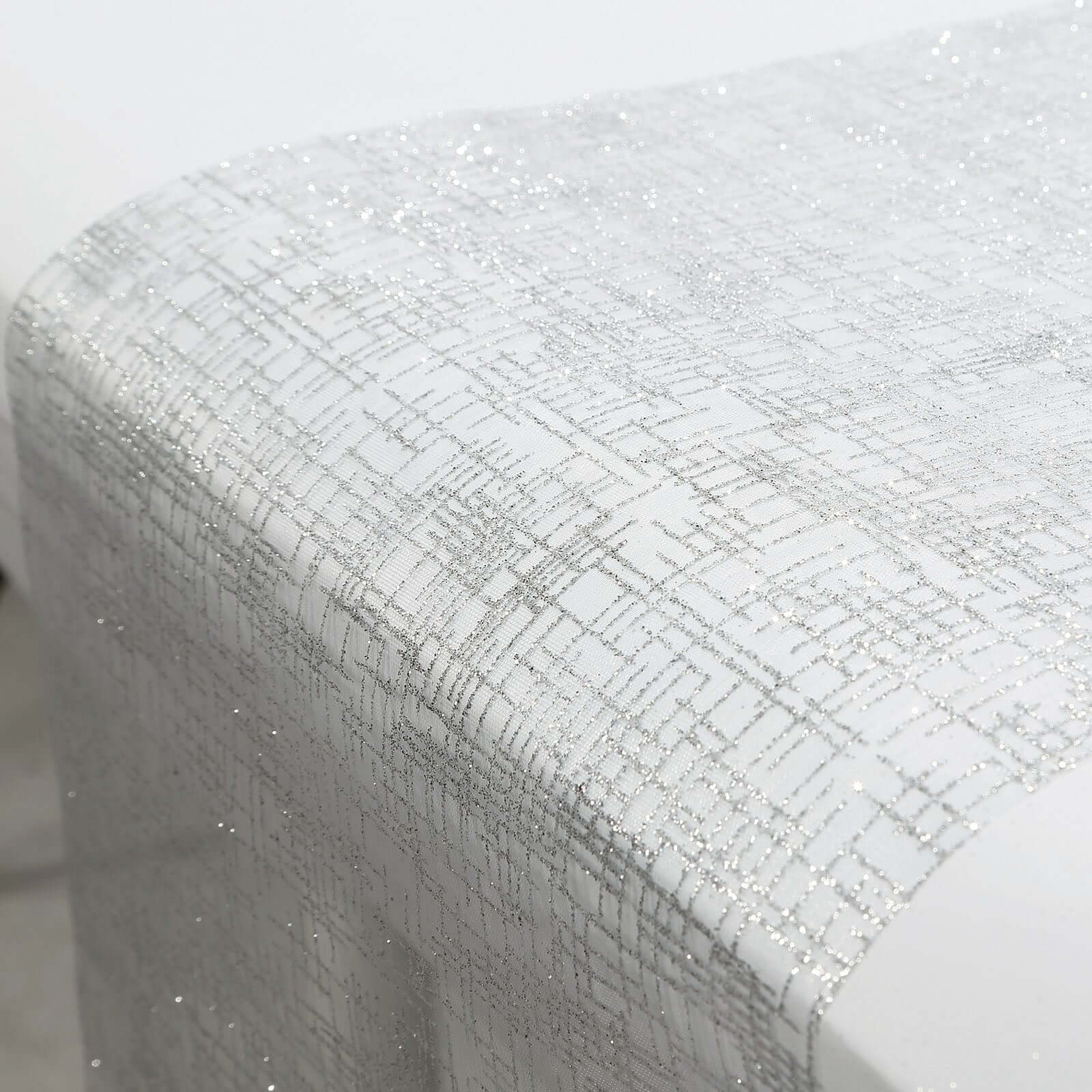 Mesh Table Runner 11"x108" Metallic Silver with Glitter Design - Sparkling Disposable Table Decor - Image 3