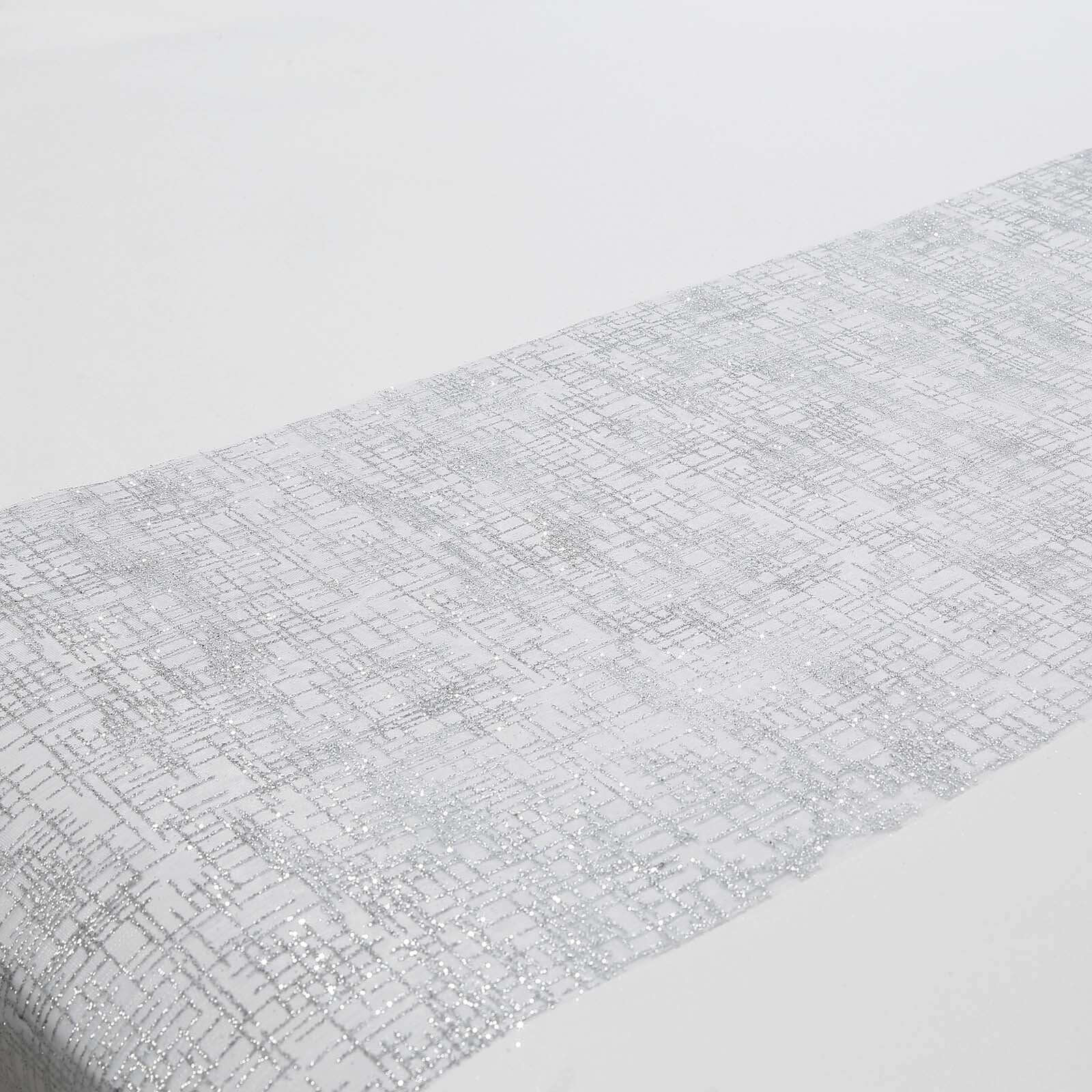 Mesh Table Runner 11"x108" Metallic Silver with Glitter Design - Sparkling Disposable Table Decor - Image 5