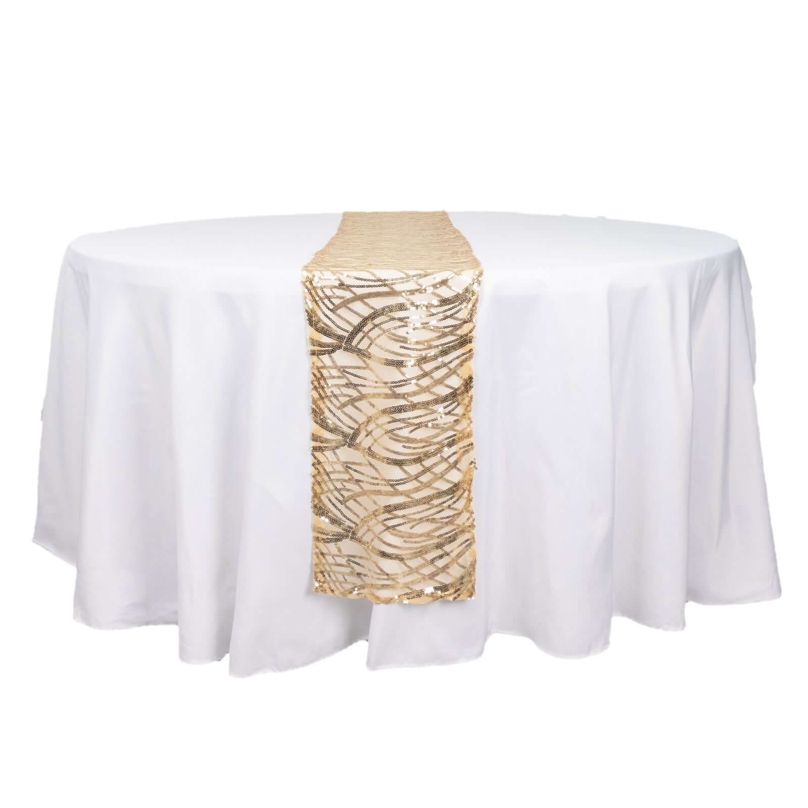 Mesh Table Runner 12"x108" Champagne - Wave Embroidered Sequin Table Decor - Image 6