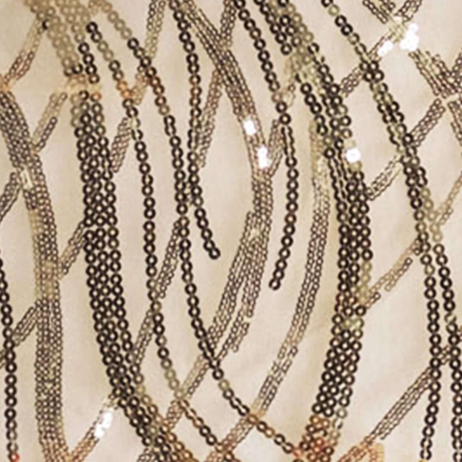 Mesh Table Runner 12"x108" Champagne - Wave Embroidered Sequin Table Decor - Image 8