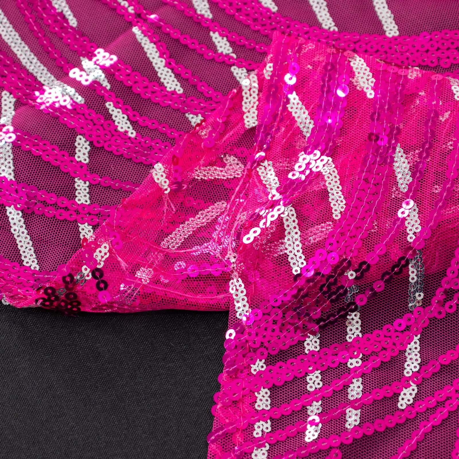 Mesh Table Runner 12"x108" Fuchsia - Wave Embroidered Sequin Table Decor - Image 6