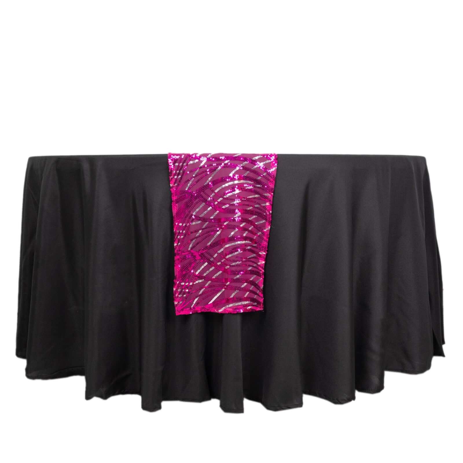 Mesh Table Runner 12"x108" Fuchsia - Wave Embroidered Sequin Table Decor - Image 7