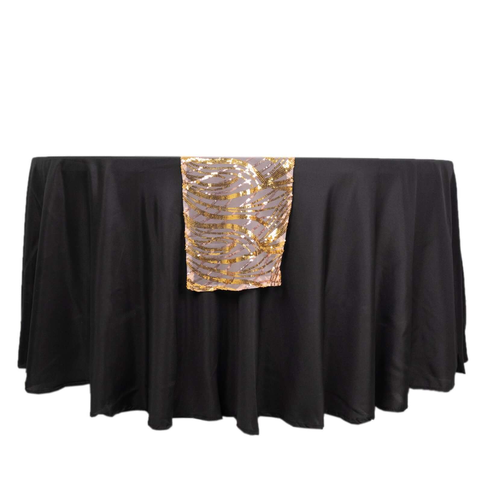 Mesh Table Runner 12"x108" Rose Gold/Gold - Wave Embroidered Sequin Table Decor - Image 7