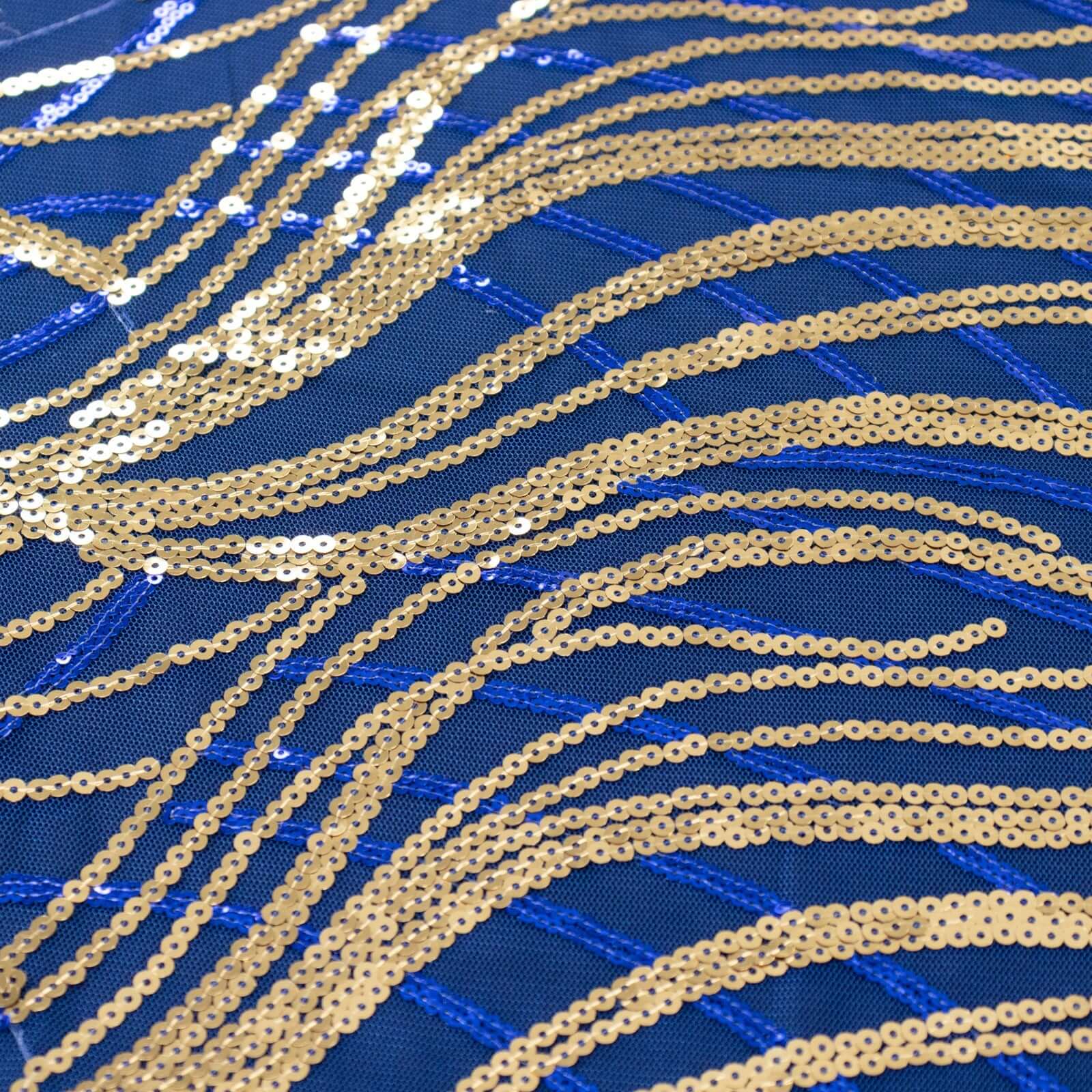 Mesh Table Runner 12"x108" Royal Blue/Gold - Wave Embroidered Sequin Table Decor - Image 6