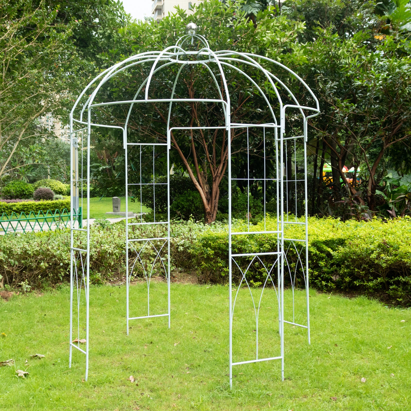 Metal Birdcage Wedding Arch, White 10ft – Garden Gazebo Pergola Pavilion Arbor for Outdoor Ceremony, Vines & Flowers - Image 11