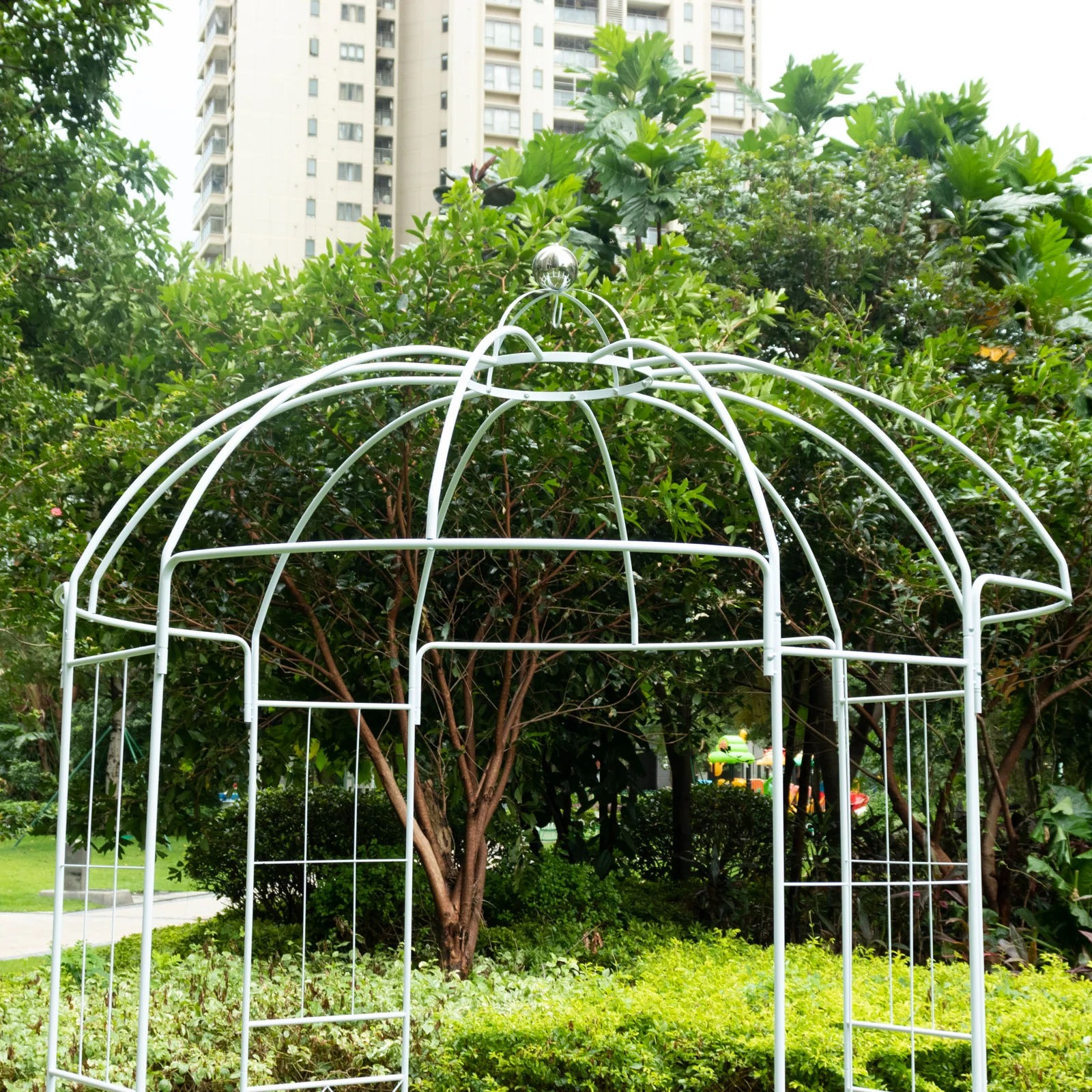 Metal Birdcage Wedding Arch, White 10ft – Garden Gazebo Pergola Pavilion Arbor for Outdoor Ceremony, Vines & Flowers - Image 2