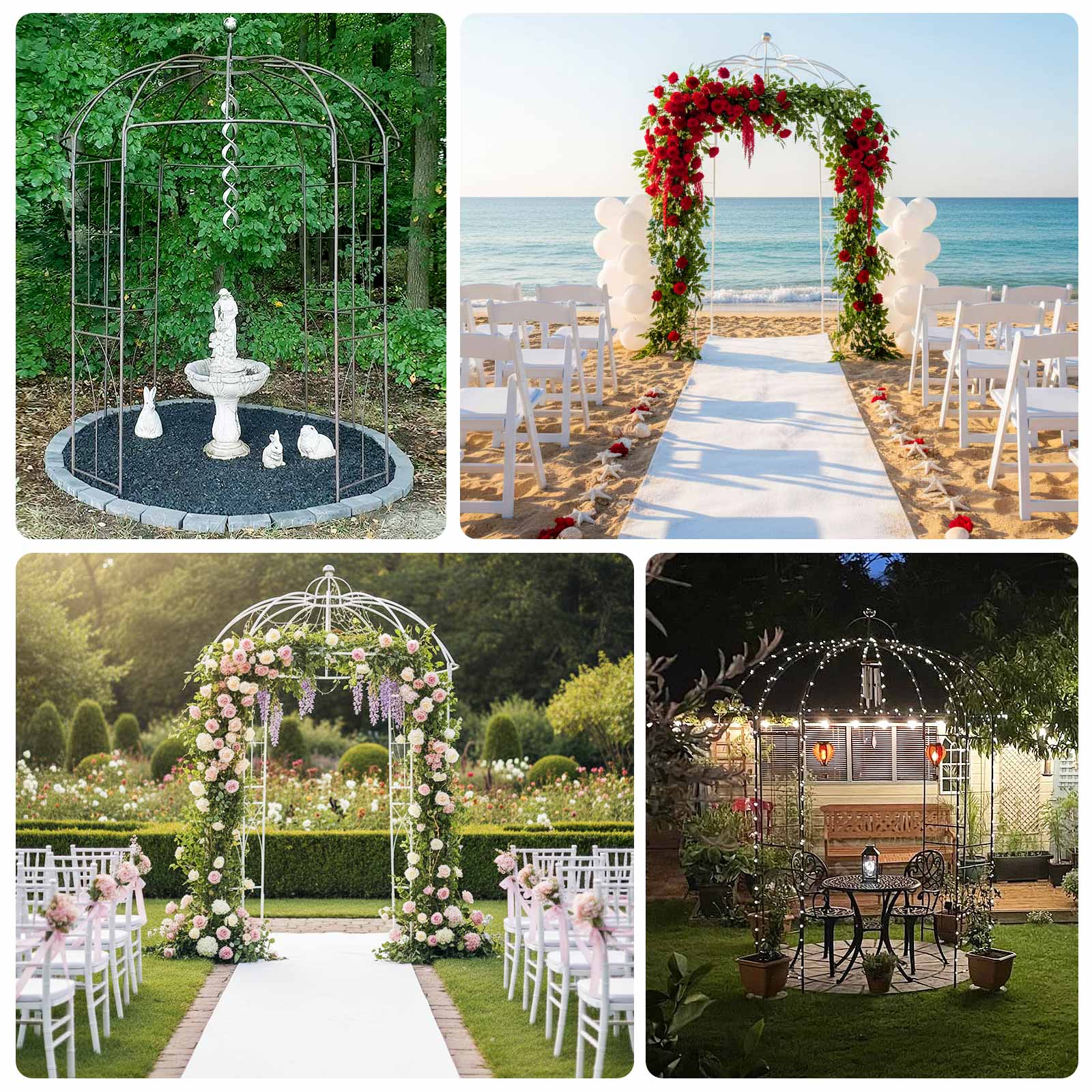 Metal Birdcage Wedding Arch, White 10ft – Garden Gazebo Pergola Pavilion Arbor for Outdoor Ceremony, Vines & Flowers - Image 5