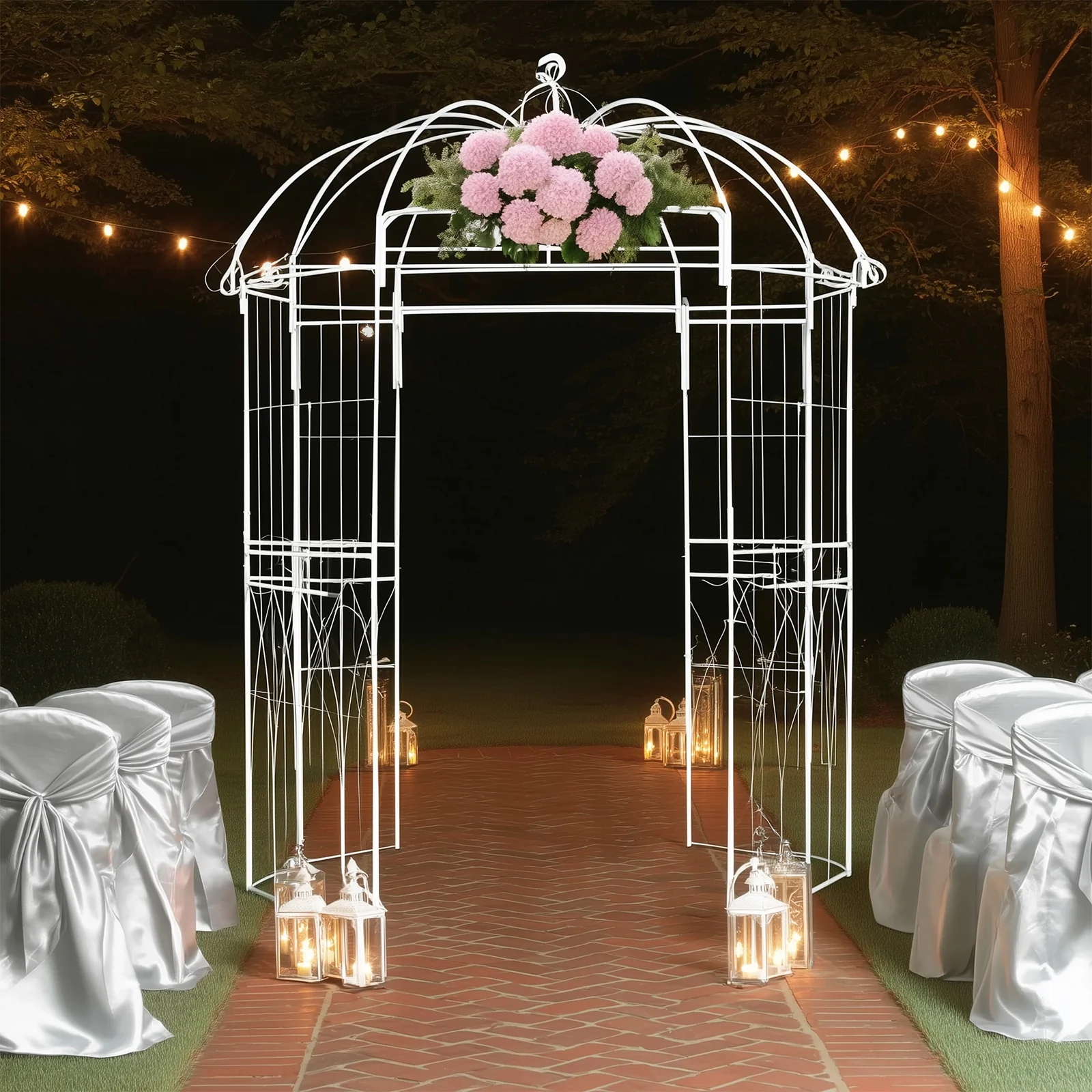 Metal Birdcage Wedding Arch, White 10ft – Garden Gazebo Pergola Pavilion Arbor for Outdoor Ceremony, Vines & Flowers - Image 9