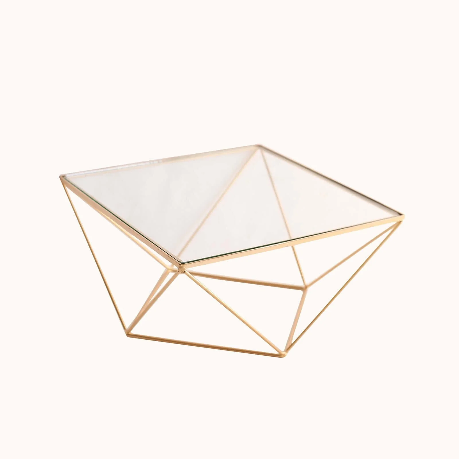 Metal Cake Stand 12" Geometric Pedestal Riser Design Gold with Square Glass Top - Display Centerpiece - Image 7