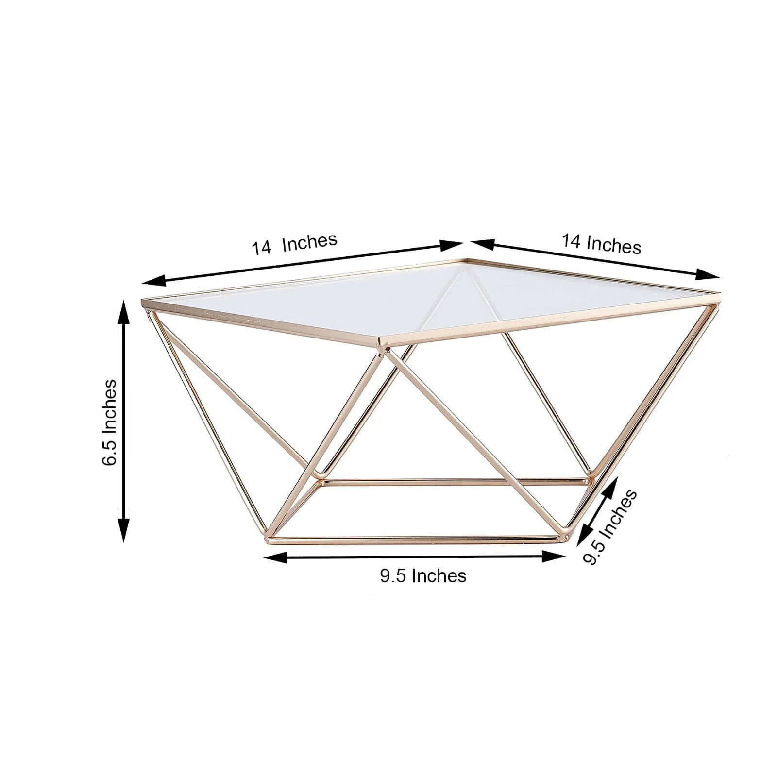 Metal Cake Stand 14" Geometric Pedestal Riser Design Gold with Square Glass Top - Display Centerpiece - Image 3