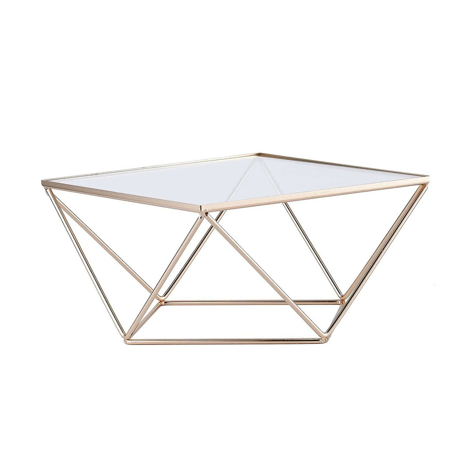 Metal Cake Stand 14" Geometric Pedestal Riser Design Gold with Square Glass Top - Display Centerpiece - Image 7