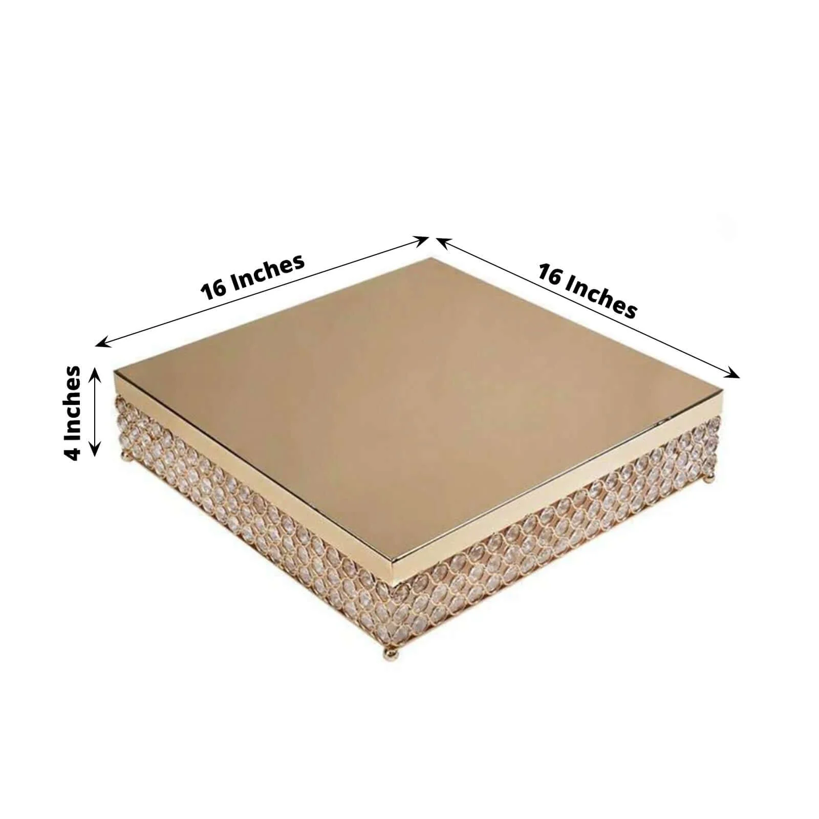Metal Cake Stand 16" Square Design with Crystal Beads Gold - Dessert Pedestal for Events - Image 3