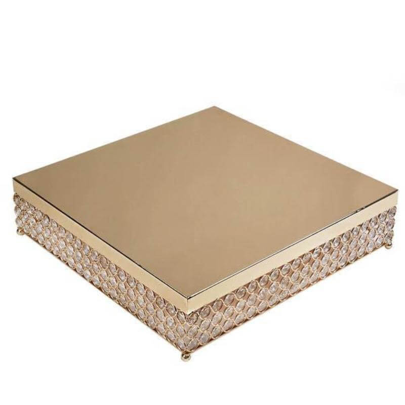 Metal Cake Stand 16" Square Design with Crystal Beads Gold - Dessert Pedestal for Events - Image 8