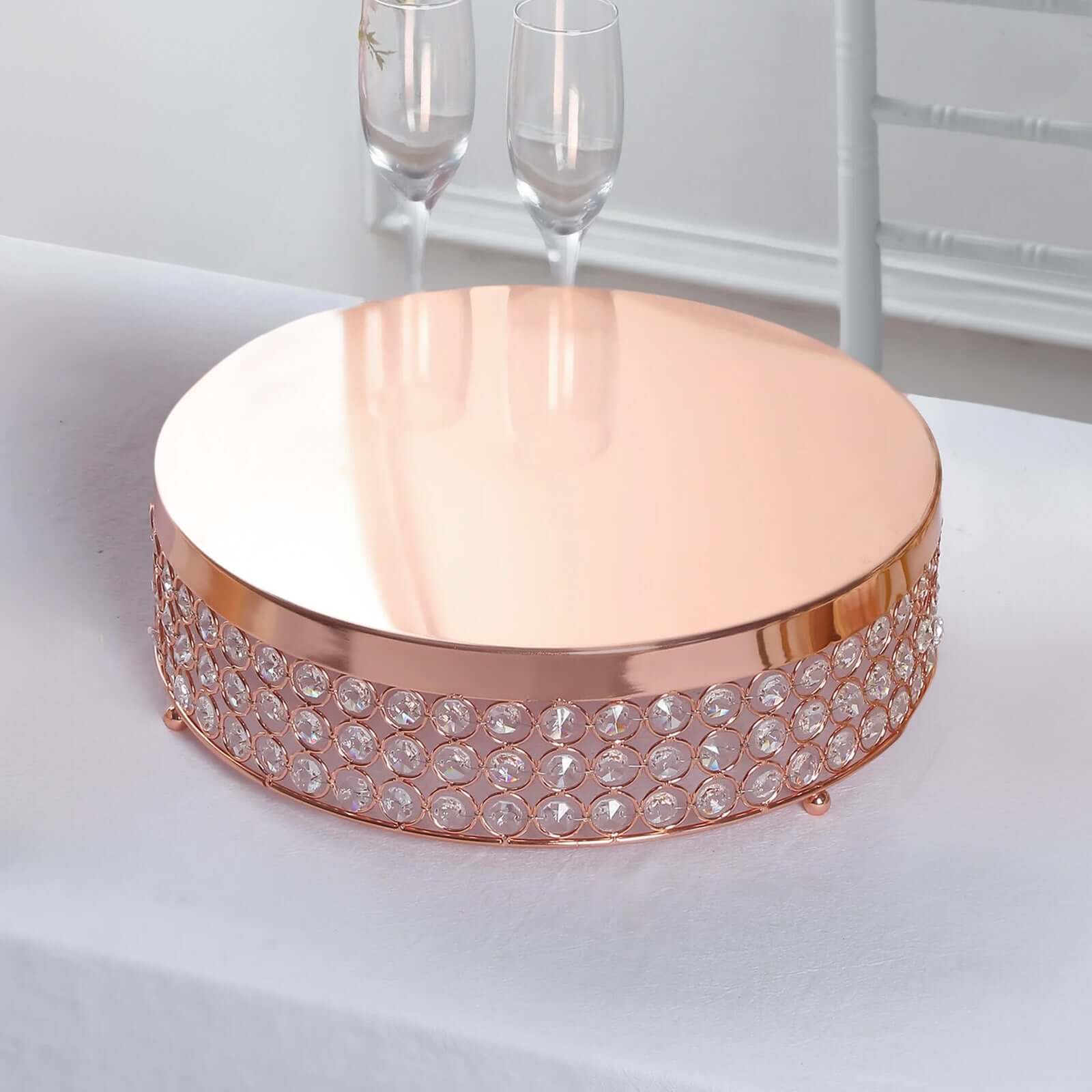 Metal Cake Stand Pedestal 14" Crystal Beaded Design Rose Gold - Cupcake Display and Dessert Riser - Image 2