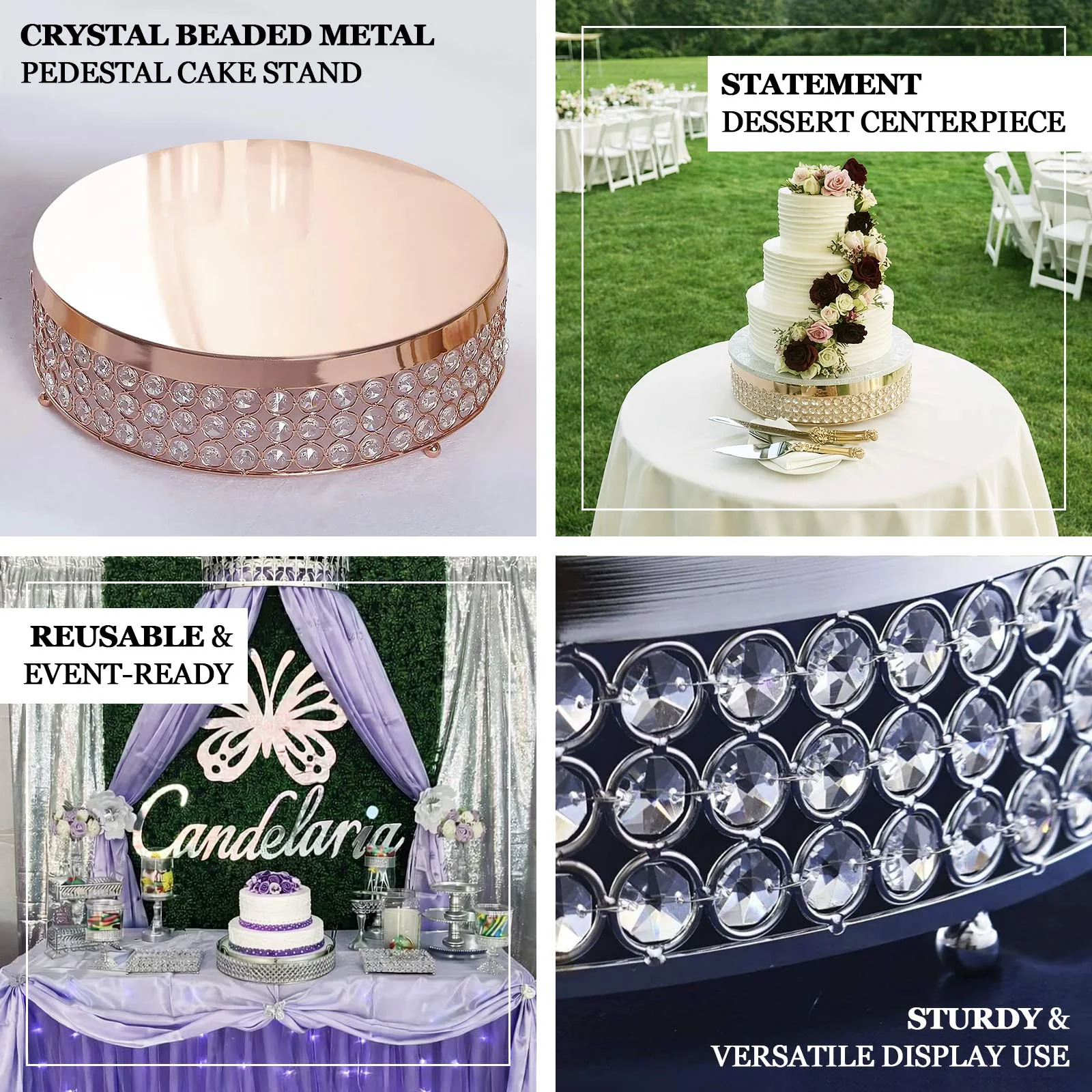 Metal Cake Stand Pedestal 13" Crystal Beaded Design Silver - Cupcake Display and Dessert Riser - Image 4