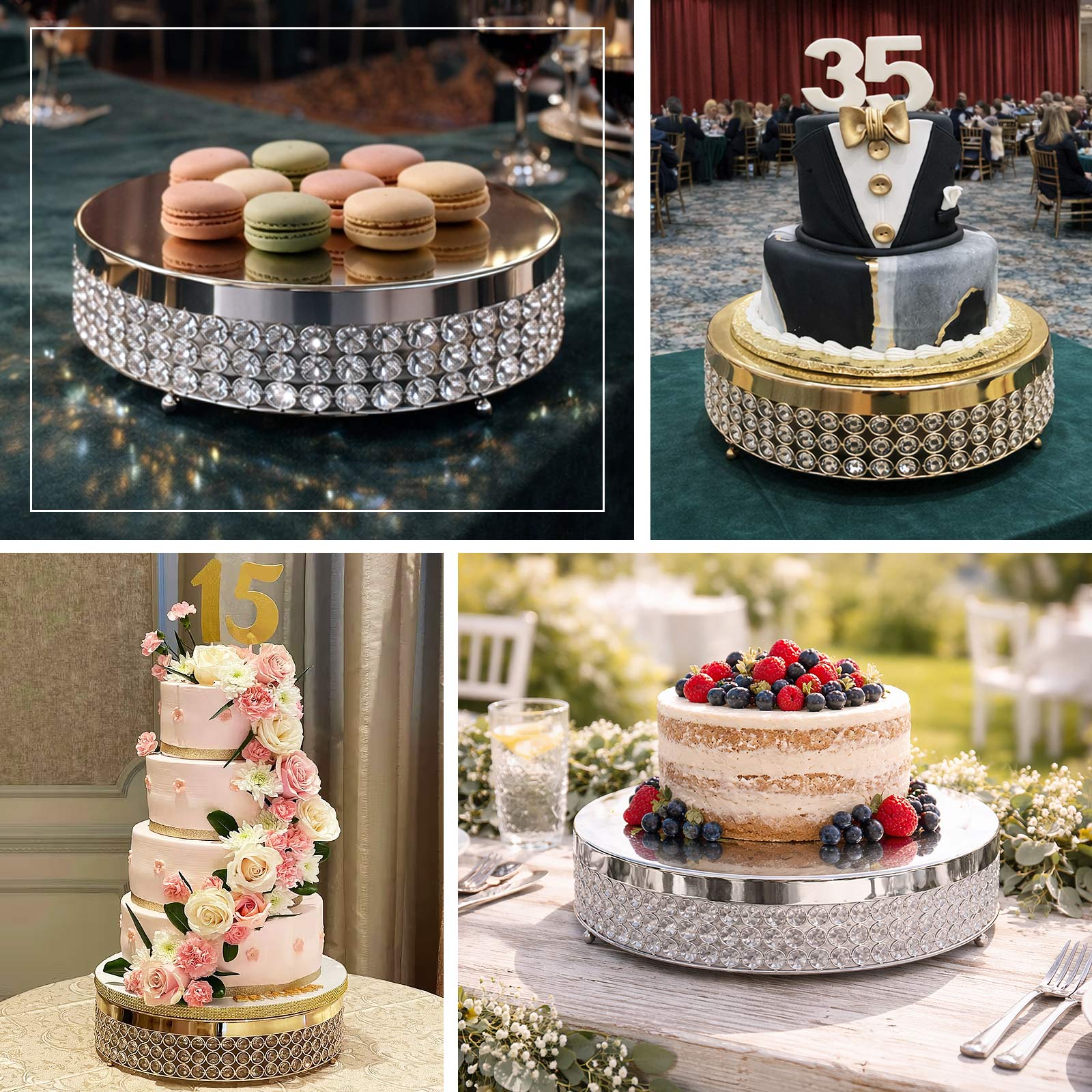 Metal Cake Stand Pedestal 13" Crystal Beaded Design Silver - Cupcake Display and Dessert Riser - Image 5