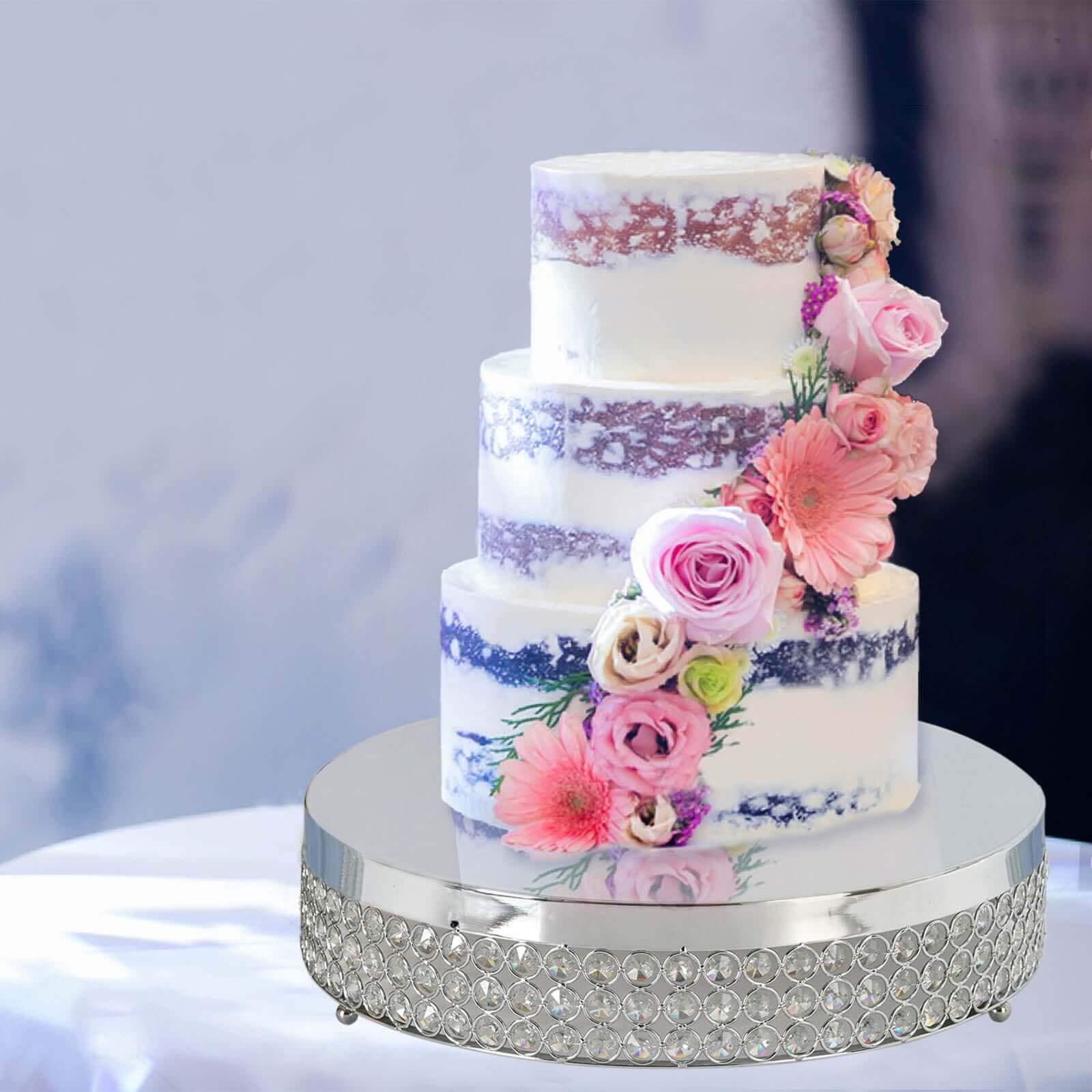Metal Cake Stand Pedestal 13" Crystal Beaded Design Silver - Cupcake Display and Dessert Riser - Image 8