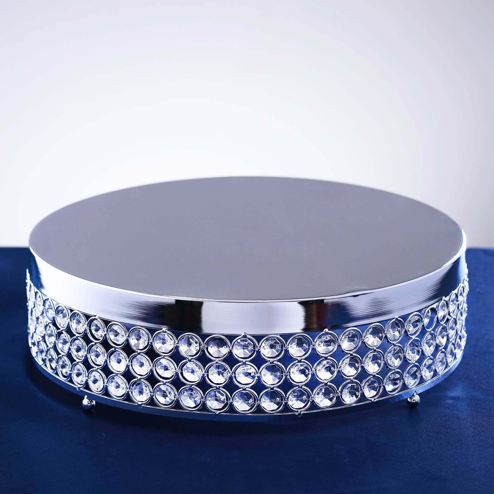 Metal Cake Stand Pedestal 13" Crystal Beaded Design Silver - Cupcake Display and Dessert Riser - Image 9