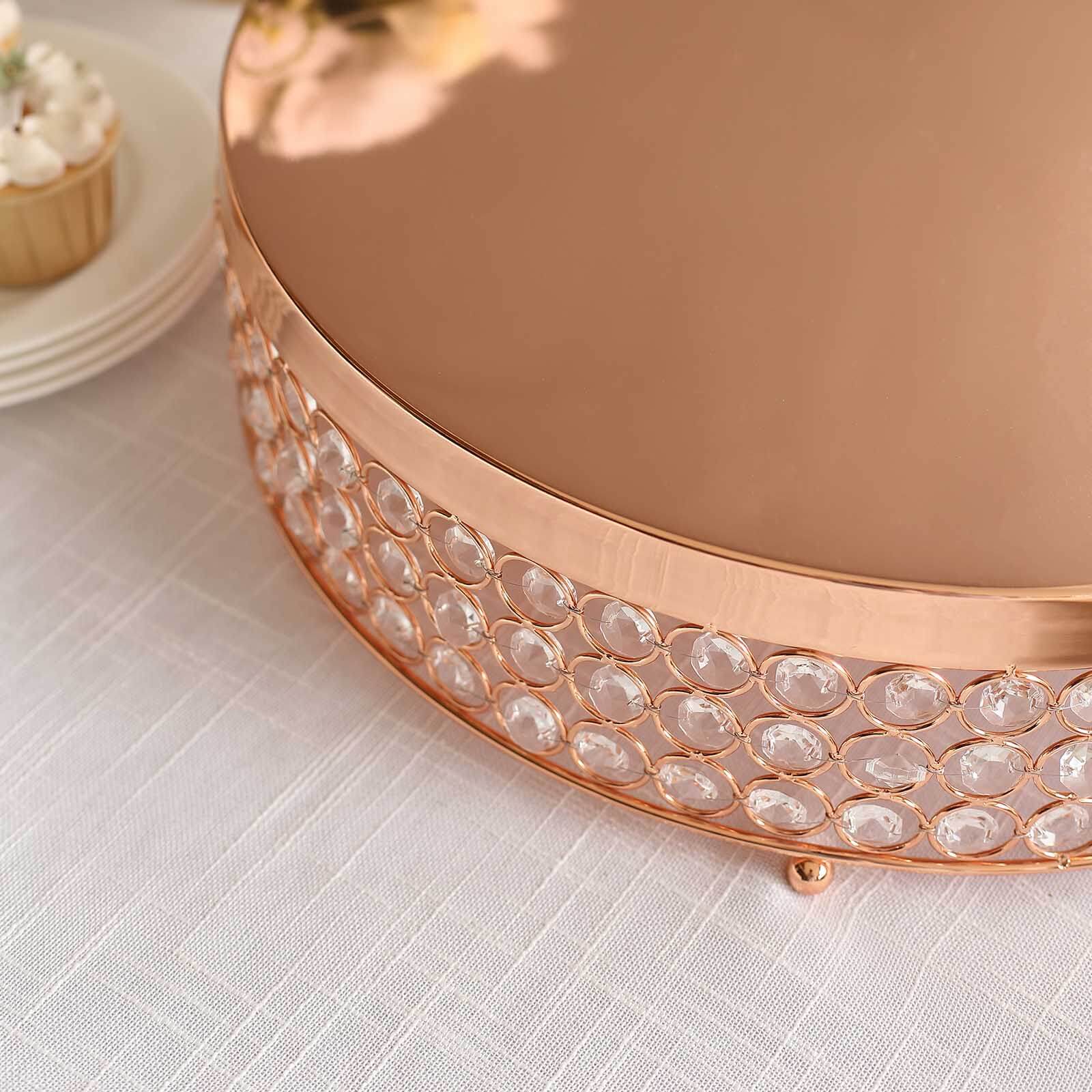 Metal Cake Stand Pedestal 16" Crystal Beaded Design Rose Gold - Cupcake Display and Dessert Riser - Image 2