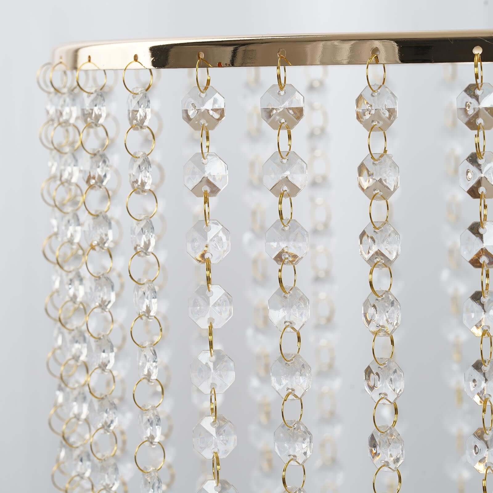 Metal Cake Stand Round Design 14" Dia Metallic Gold with Crystal Chains 8" Tall - Cupcake Dessert Pedestal - Image 7