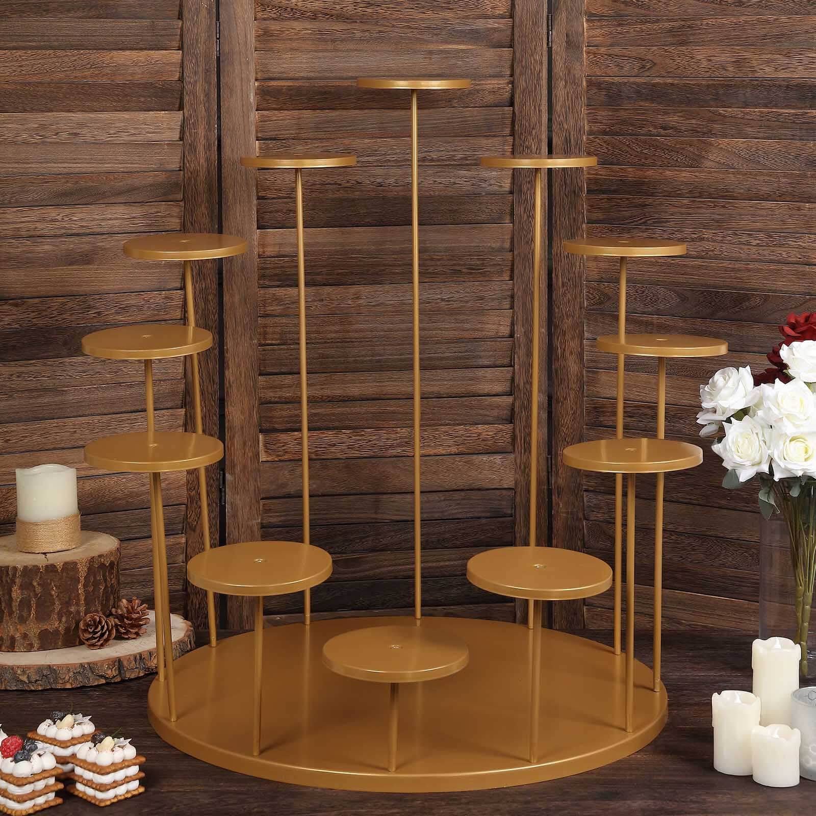 Metal Cake Stand with 12-Arm Tiered Cupcake Holders 29" Gold - Majestic Layered Dessert Display Centerpiece Tower for Upscale Weddings Gala Events & Celebrations - Image 8