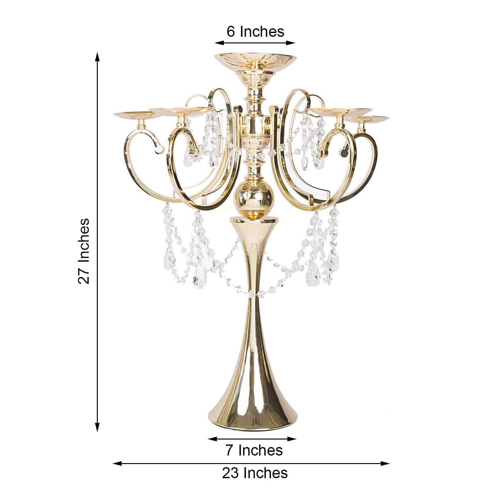 Metal Candelabra 27" 5 Arm Design Gold with Hanging Crystal Drops - Table Centerpiece for Events - Image 3