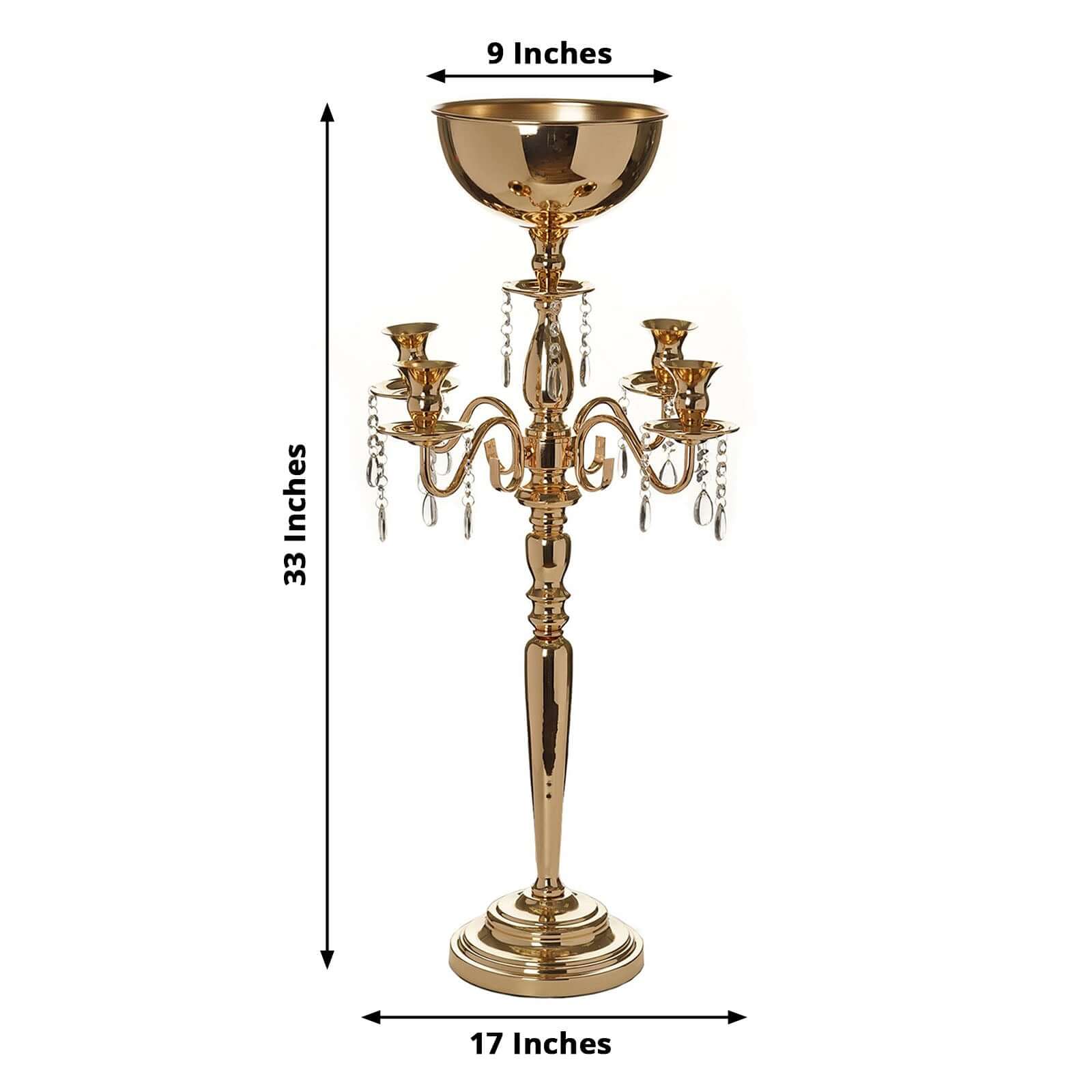 Metal Candelabra 33" 4 Arm Design Gold with Flower Vase Bowl - Table Centerpiece for Weddings - Image 3