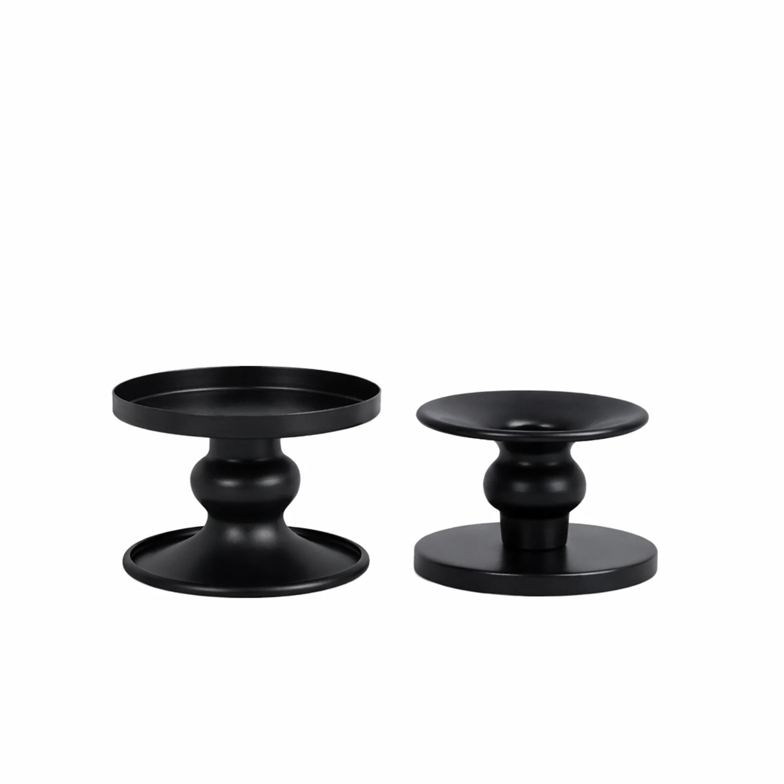 6 Pack Black Metal Candle Holders, 2" Reversible Pillar & Taper Candlestick Stands - Image 2