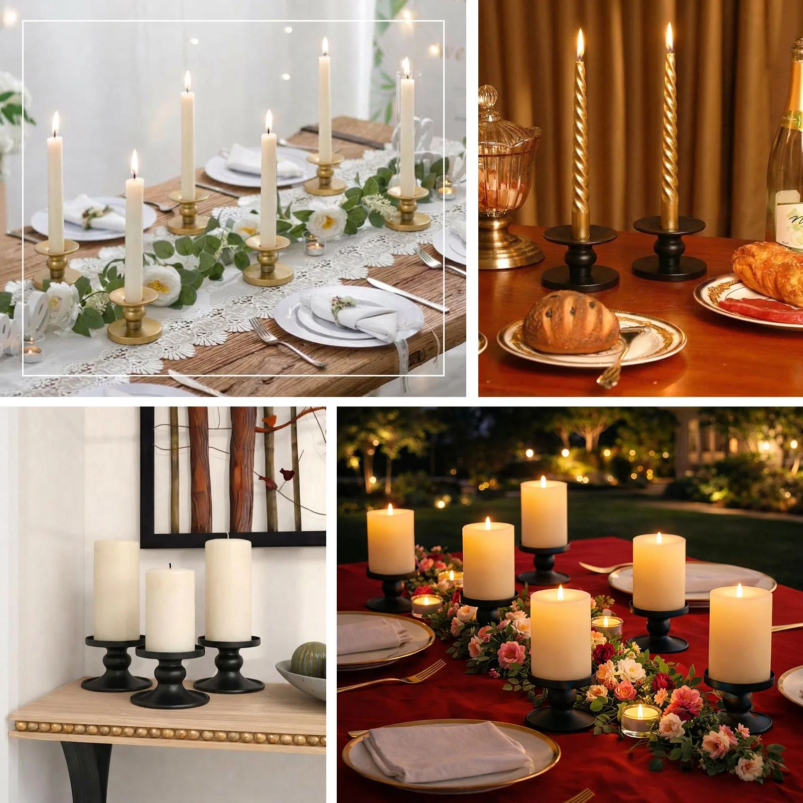 6 Pack Gold Metal Candle Holders, 2" Reversible Pillar & Taper Candlestick Stands - Image 5