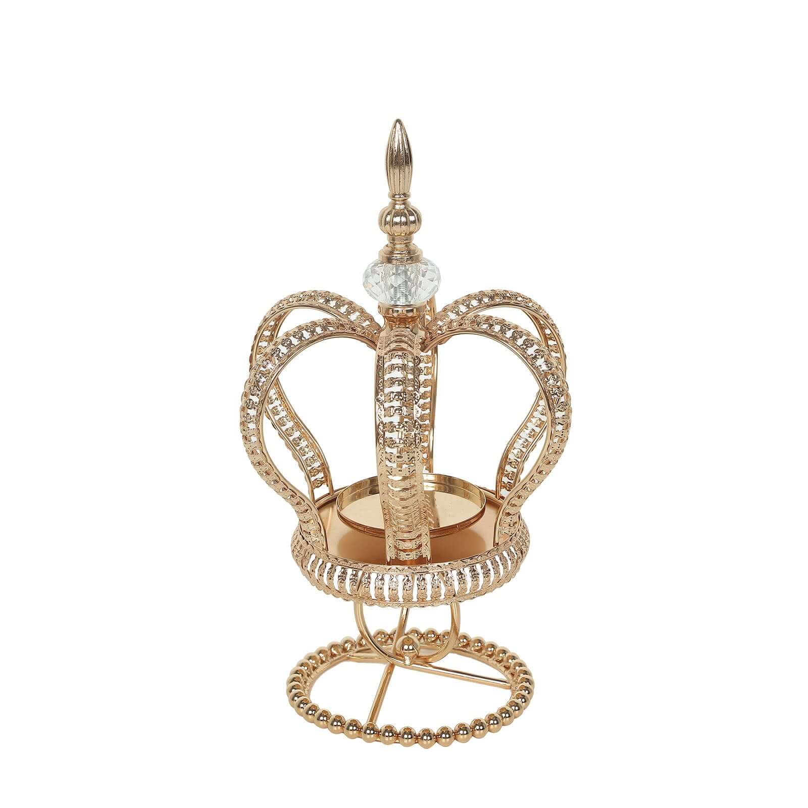 Metal Crown Spiral Gold Pillar Candle Holder Stand 13" - Jeweled Votive Candle Centerpiece - Image 6