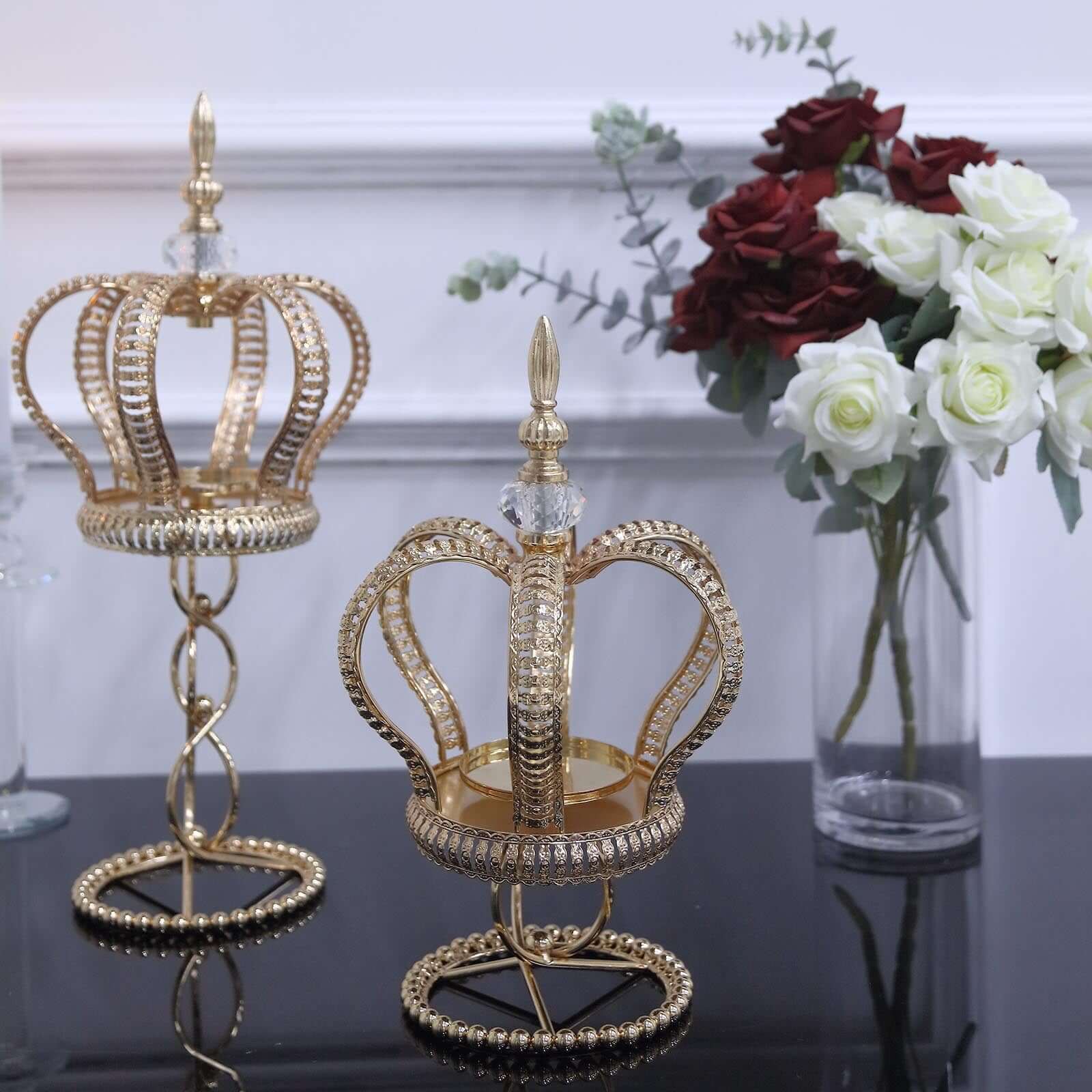 Metal Crown Spiral Gold Pillar Candle Holder Stand 13" - Jeweled Votive Candle Centerpiece - Image 7