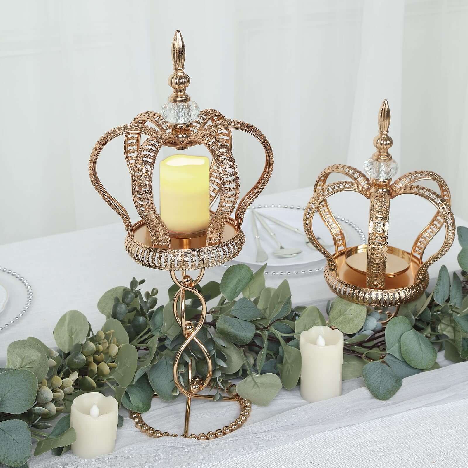 Metal Crown Spiral Gold Pillar Candle Holder Stand 18" - Jeweled Votive Candle Centerpiece - Image 2