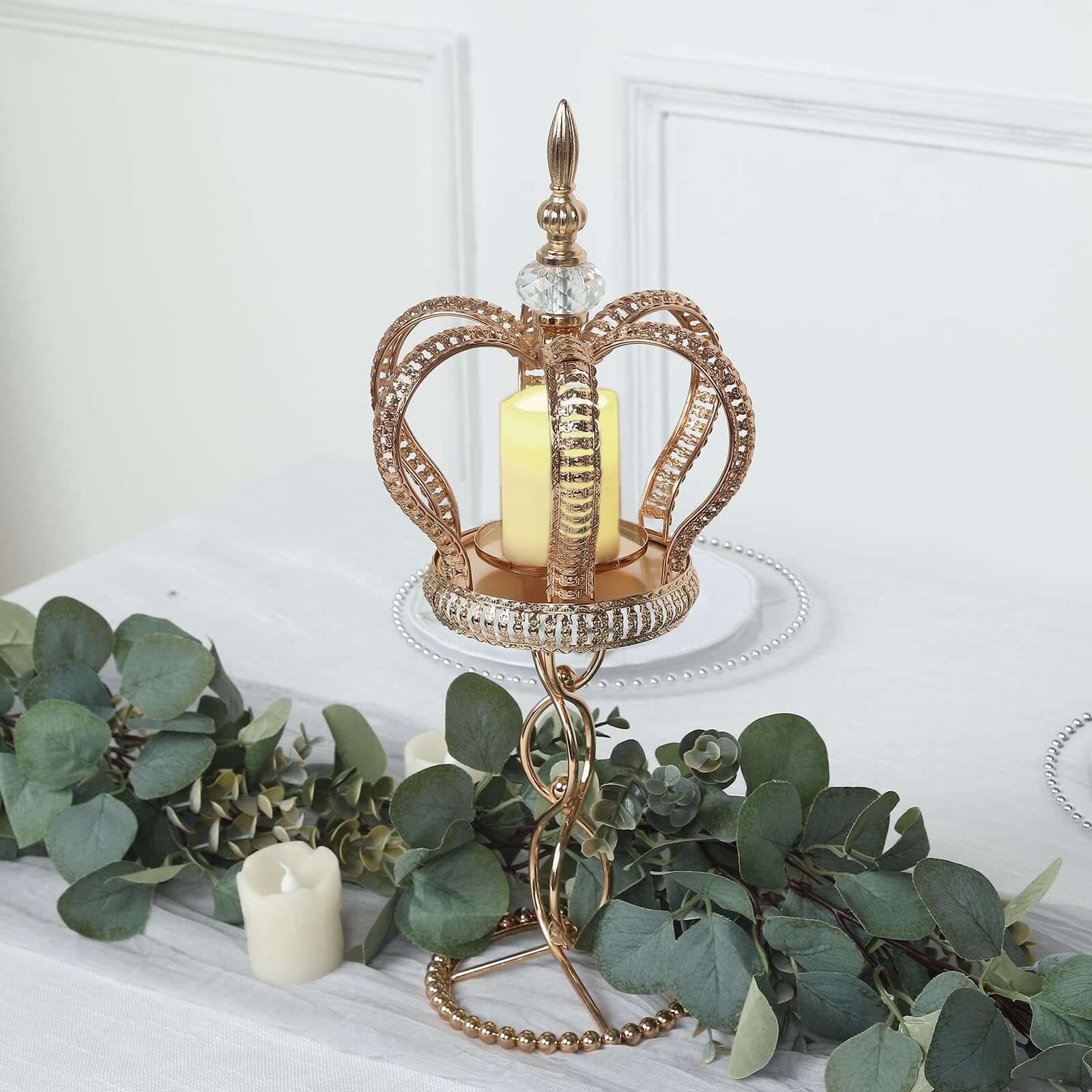 Metal Crown Spiral Gold Pillar Candle Holder Stand 18" - Jeweled Votive Candle Centerpiece - Image 4