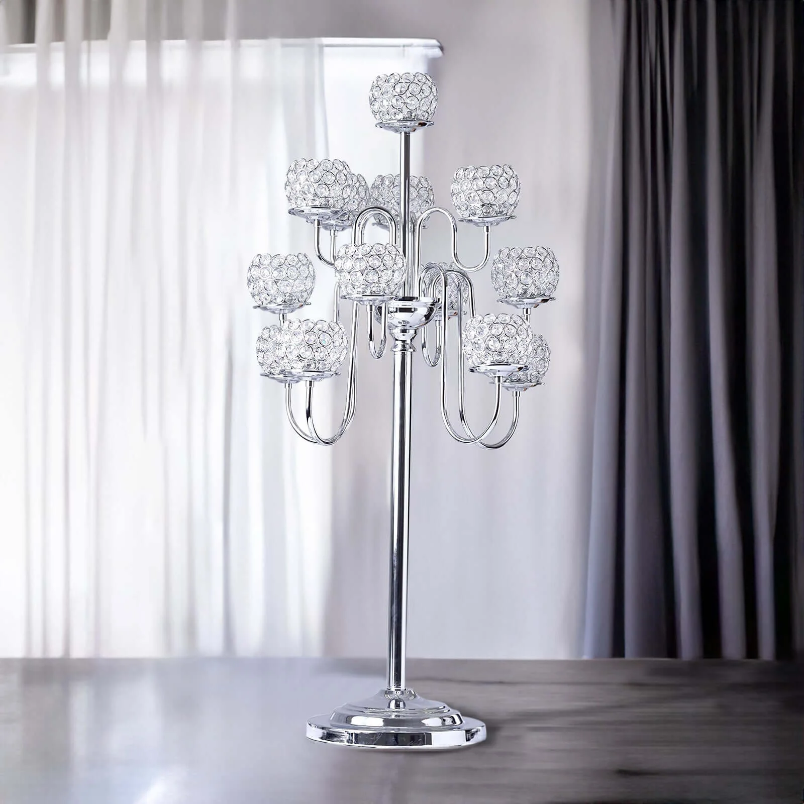Metal Crystal Beaded Candelabra 40" Silver 13 Arm Design - Table Centerpiece for Events - Image 6