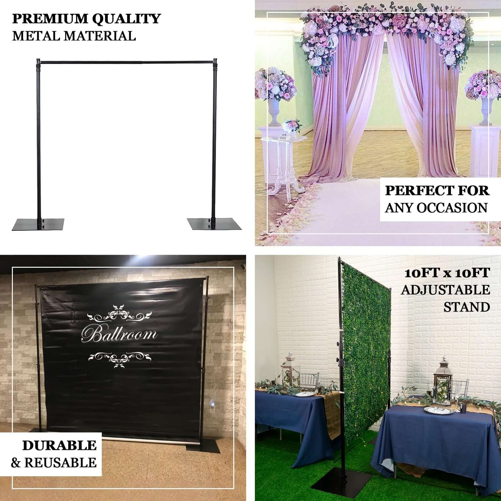 10ft Metal DIY Adjustable Heavy Duty Backdrop Stand Kit - Steel Base - Image 4
