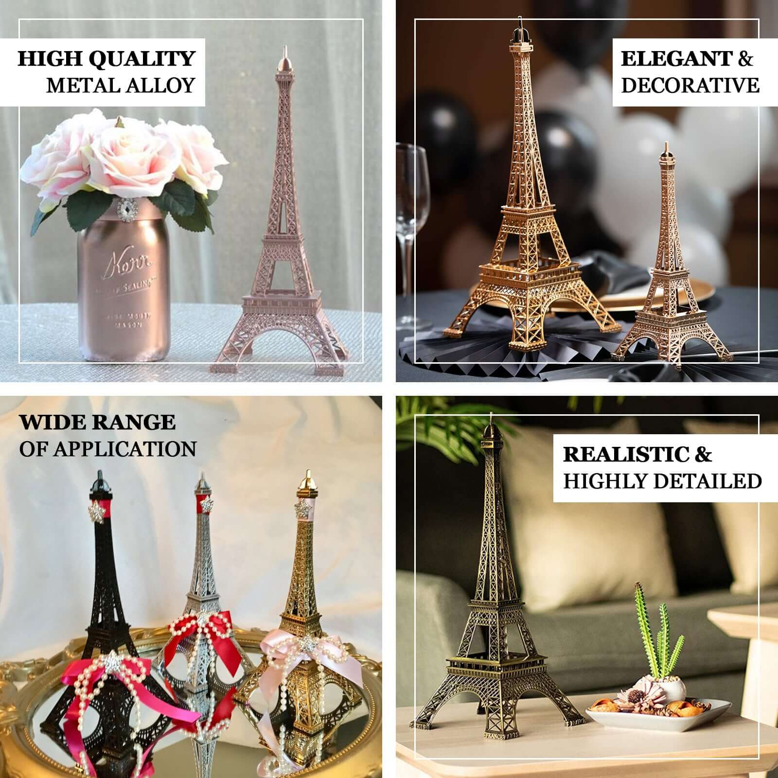 Metal Eiffel Tower 10" Table Centerpiece Rose Gold - Decorative Cake Topper - Image 4